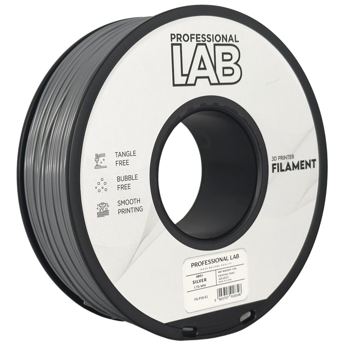 Spool of ABS+ silver filament, Prof. Lab, 1.75 mm