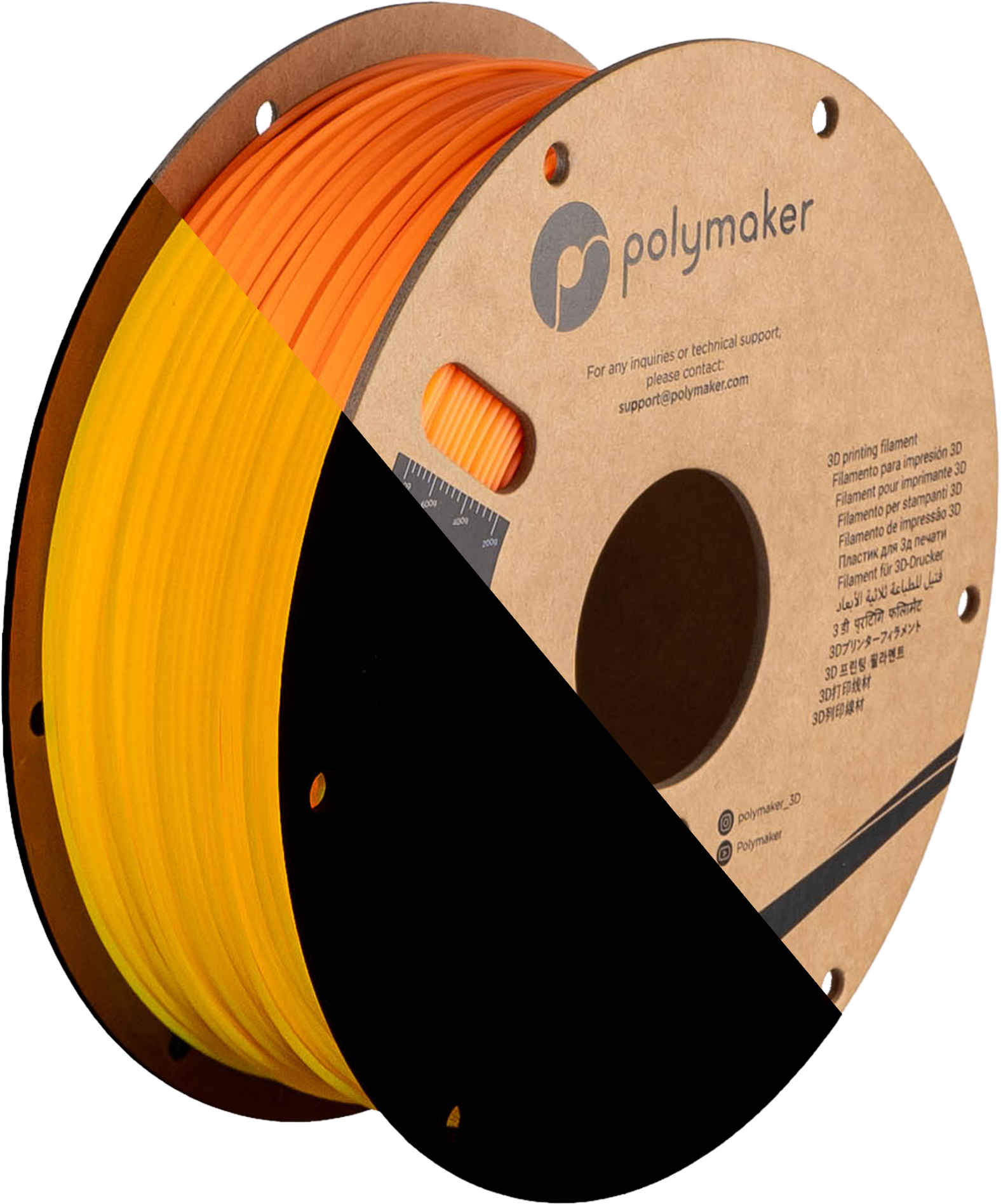 Bobina de filamento PLA naranja luminiscente, Polymaker, 1,75 mm