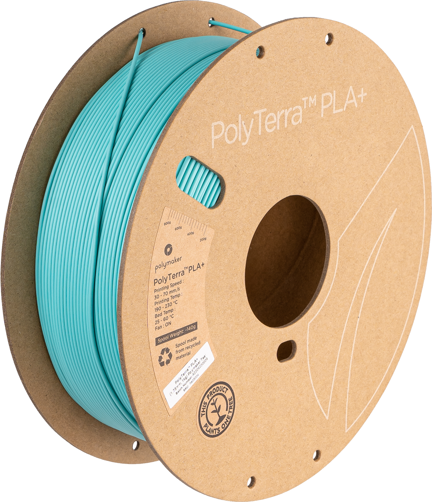 Bobina de filamento PLA+ turquesa satinado, Polymaker, 1,75 mm