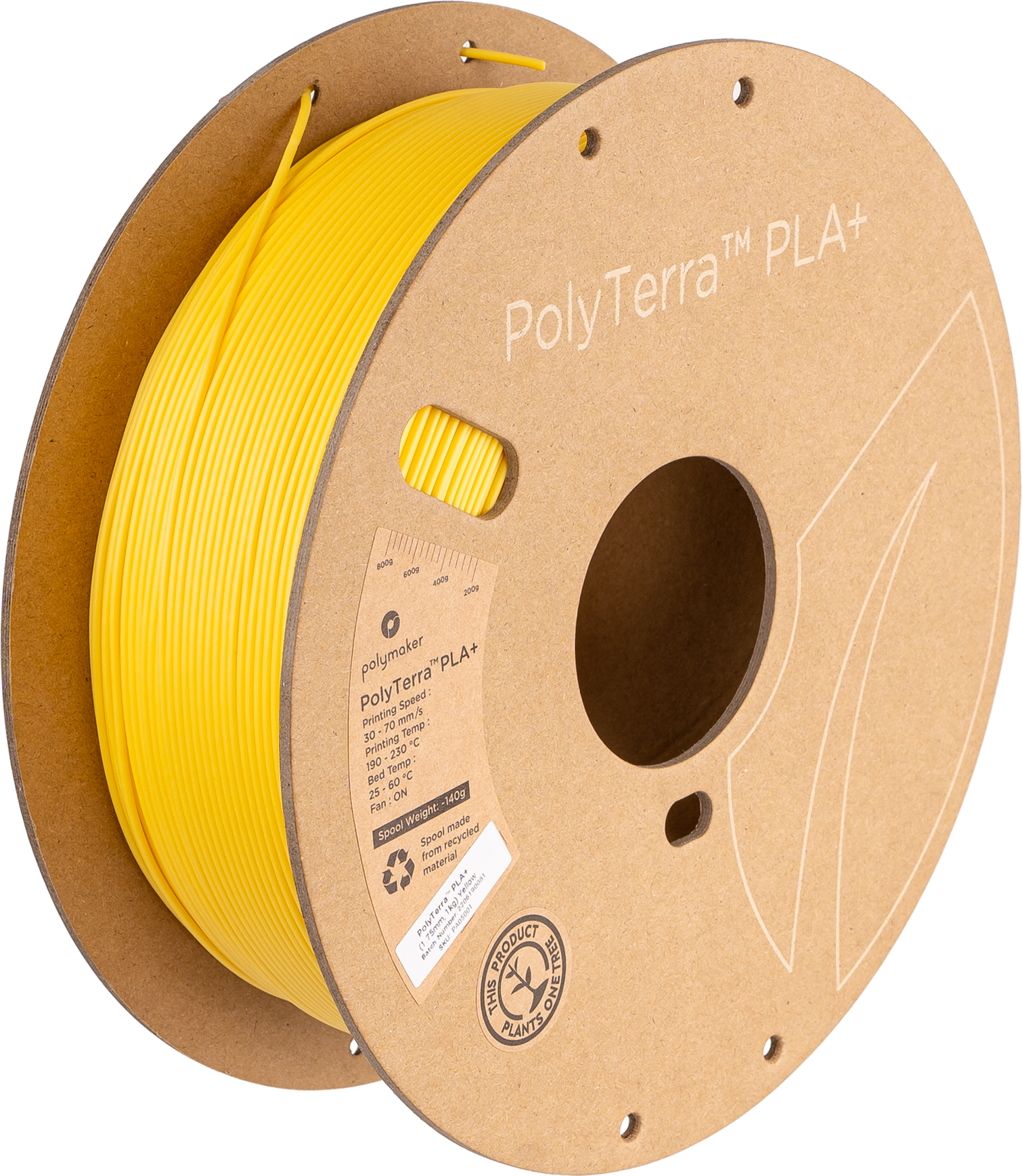Bobina de filamento PLA+ amarillo satinado, Polymaker, 1,75 mm