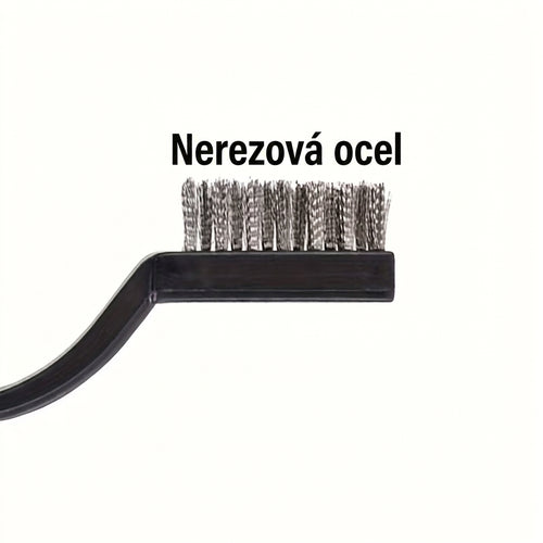 Detalle de las cerdas de acero inoxidable del cepillo para limpiar piezas delicadas