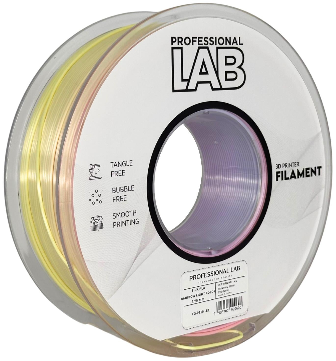 Spool of Silk PLA light rainbow filament, Prof. Lab, 1.75 mm