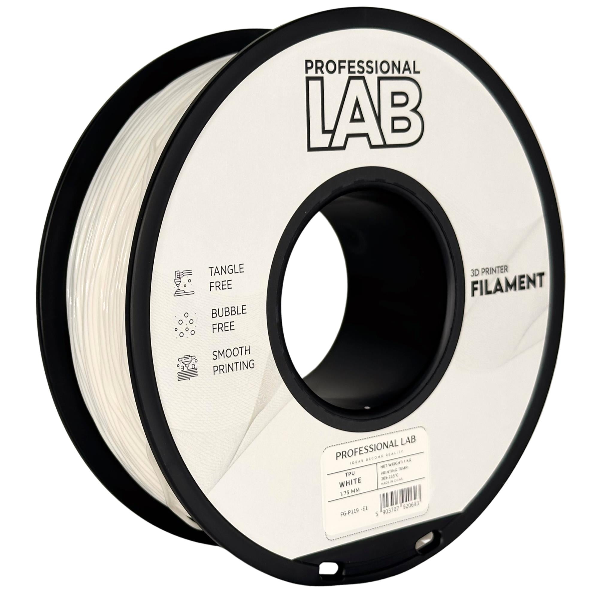 Spool of TPU white filament, Prof. Lab, 1.75 mm