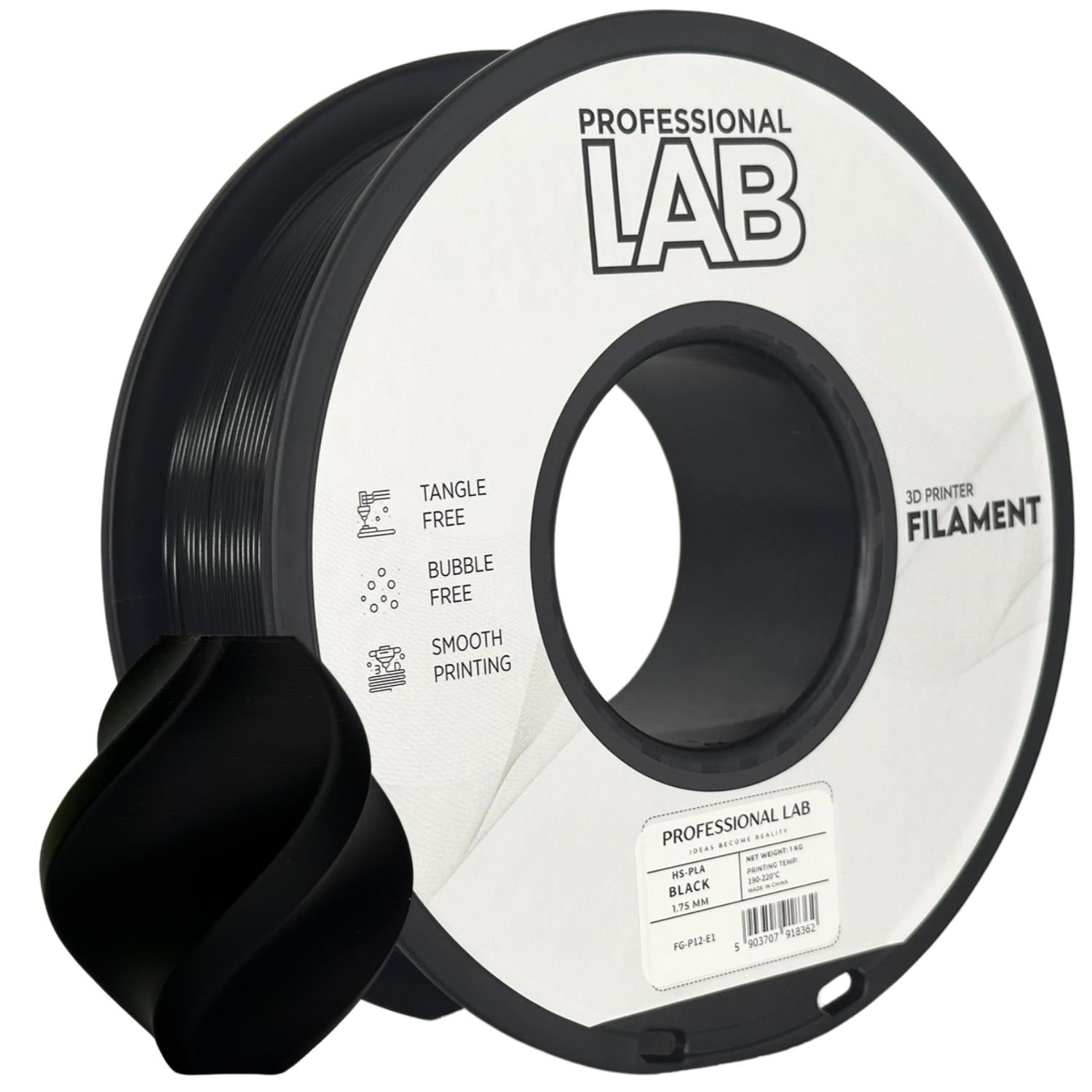Bobina de filamento HS-PLA negro, Prof. Lab, 1,75 mm