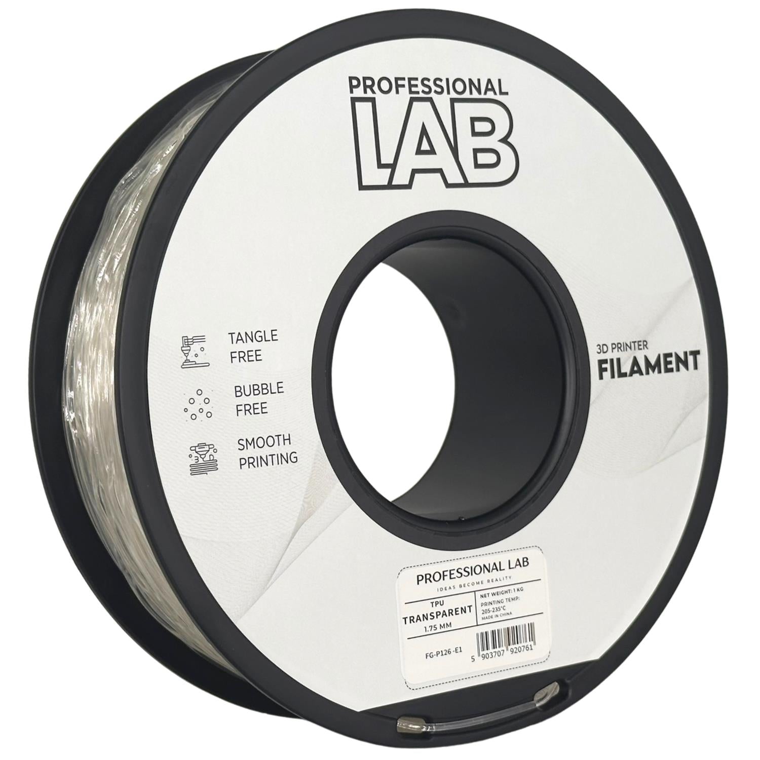 Spool of TPU transparent filament, Prof. Lab, 1.75 mm