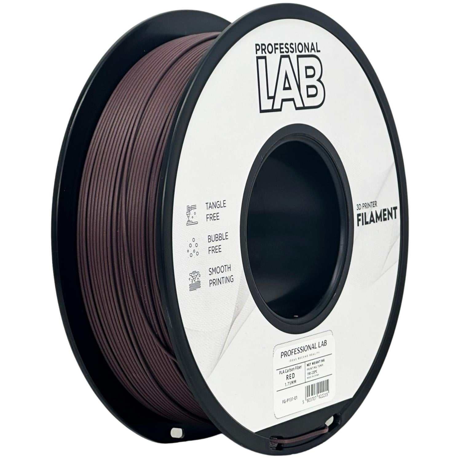 Bobina de filamento PLA-CF rojo, Prof. Lab, 1,75 mm