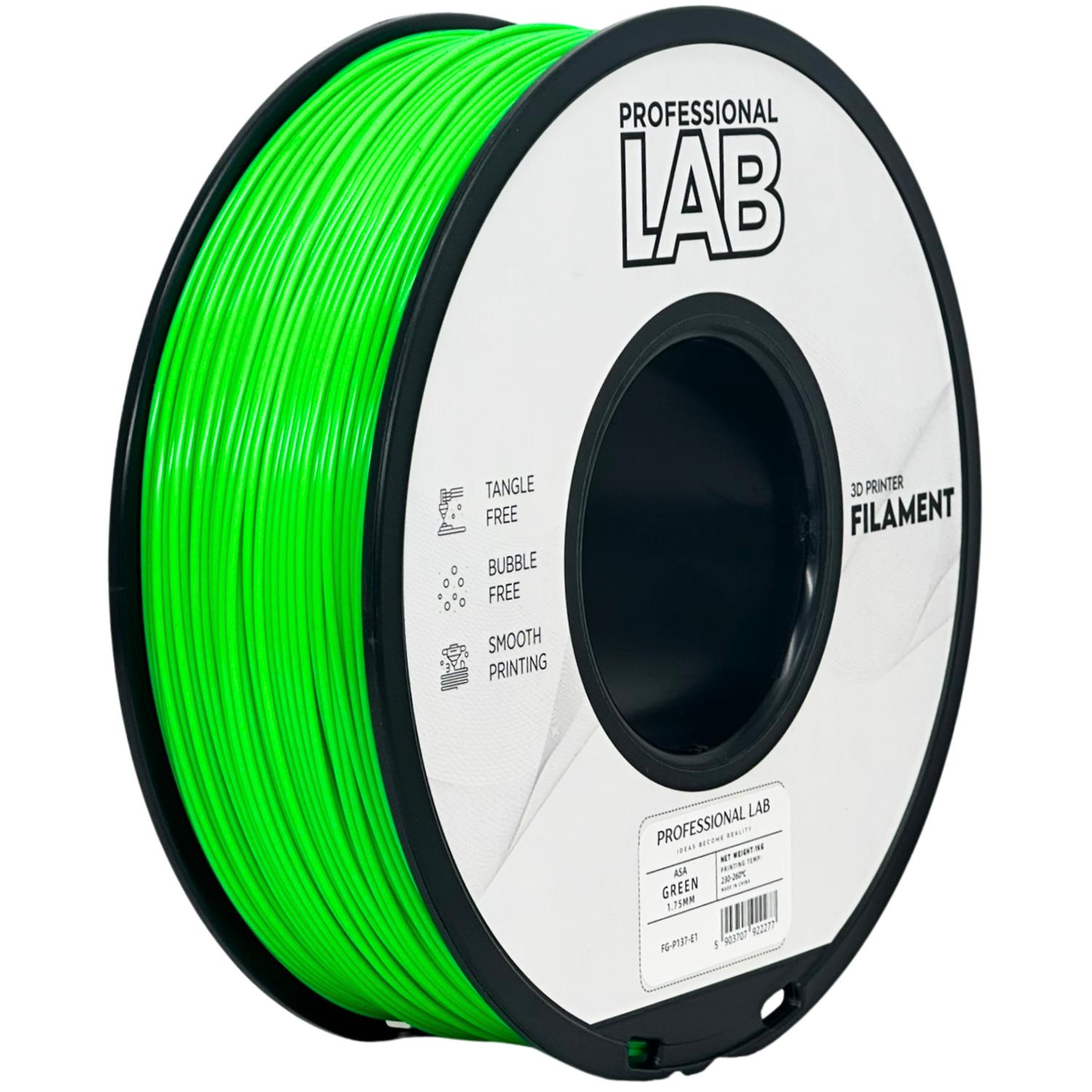 Spool of ASA green filament, Prof. Lab, 1.75 mm