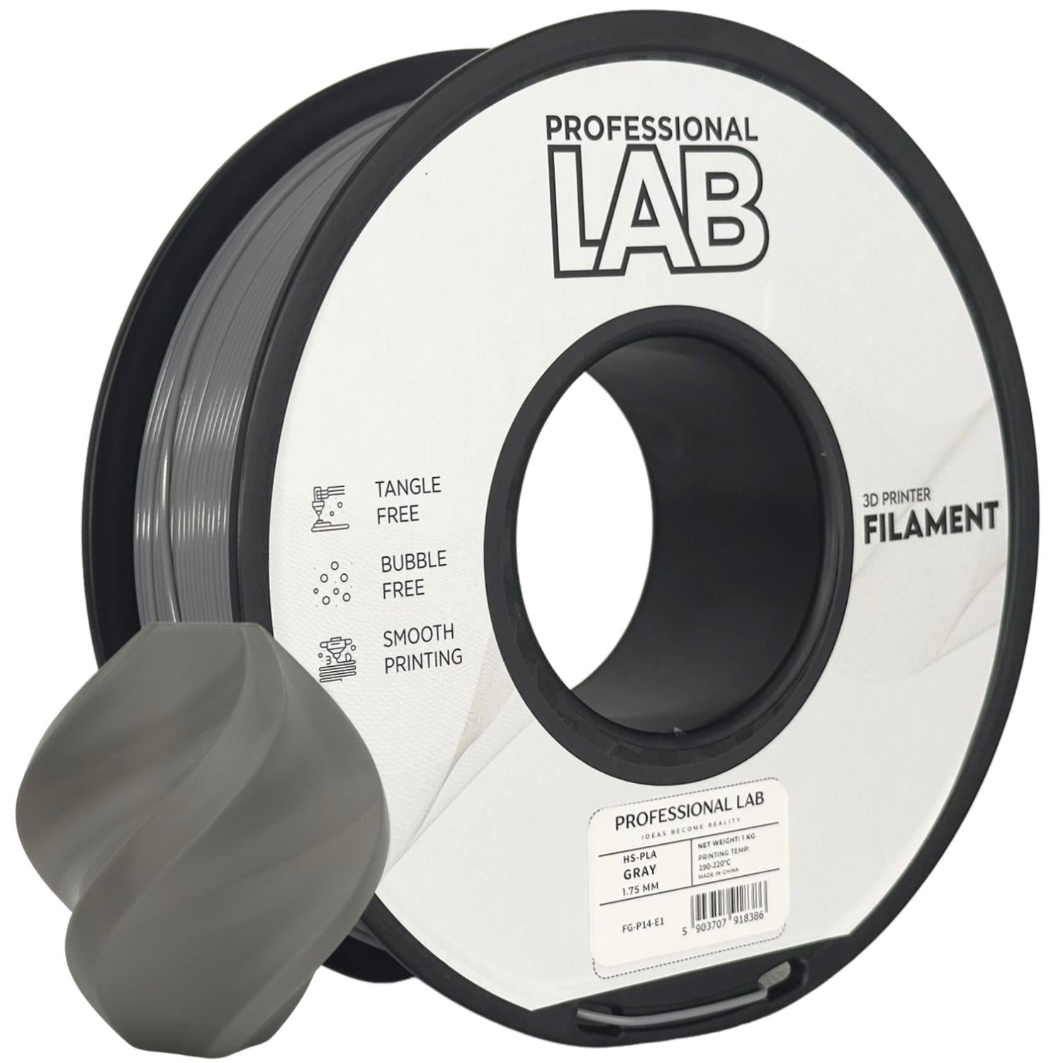 Spool of HS-PLA grey filament, Prof. Lab, 1.75 mm