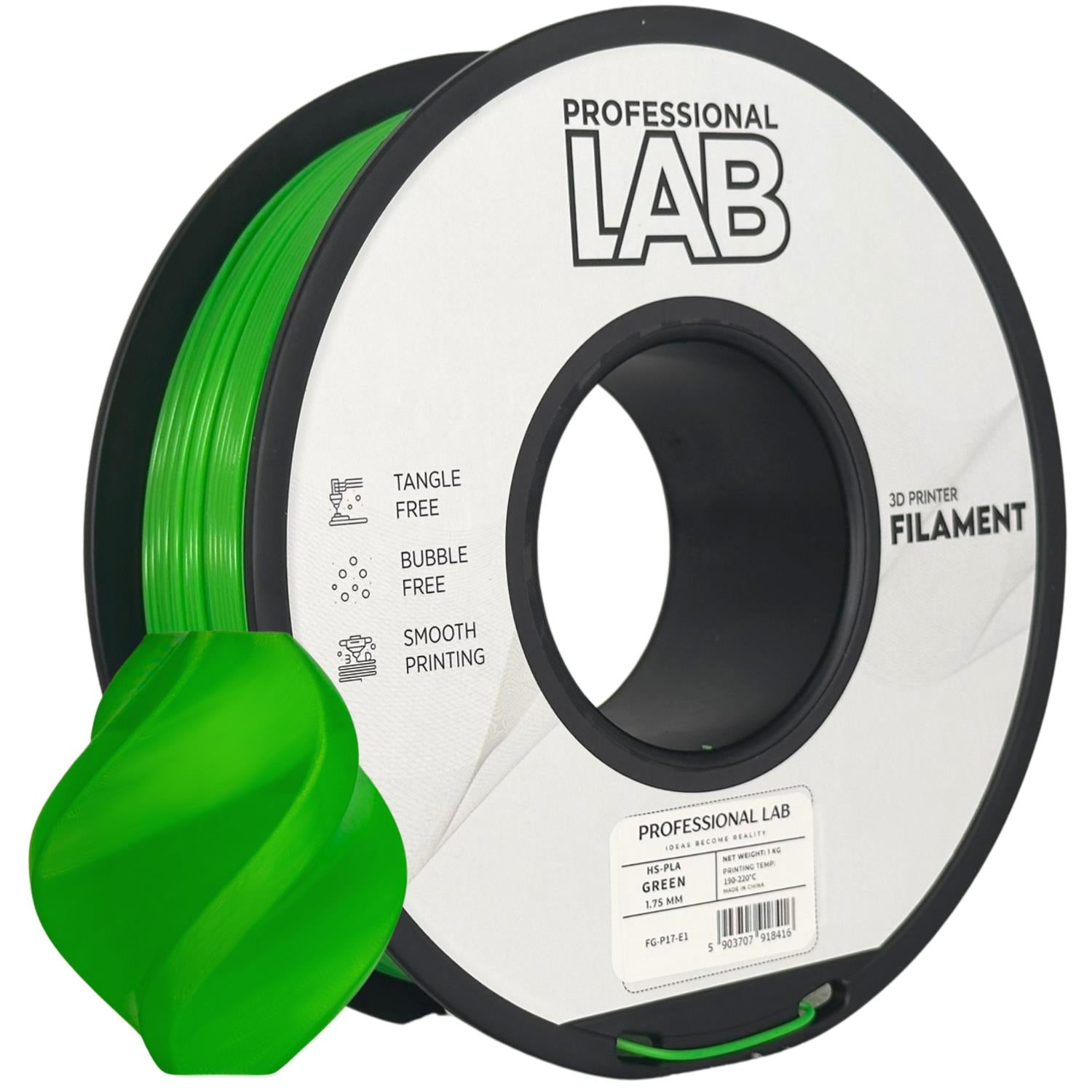 Bobina de filamento HS-PLA verde, Prof. Lab, 1,75 mm