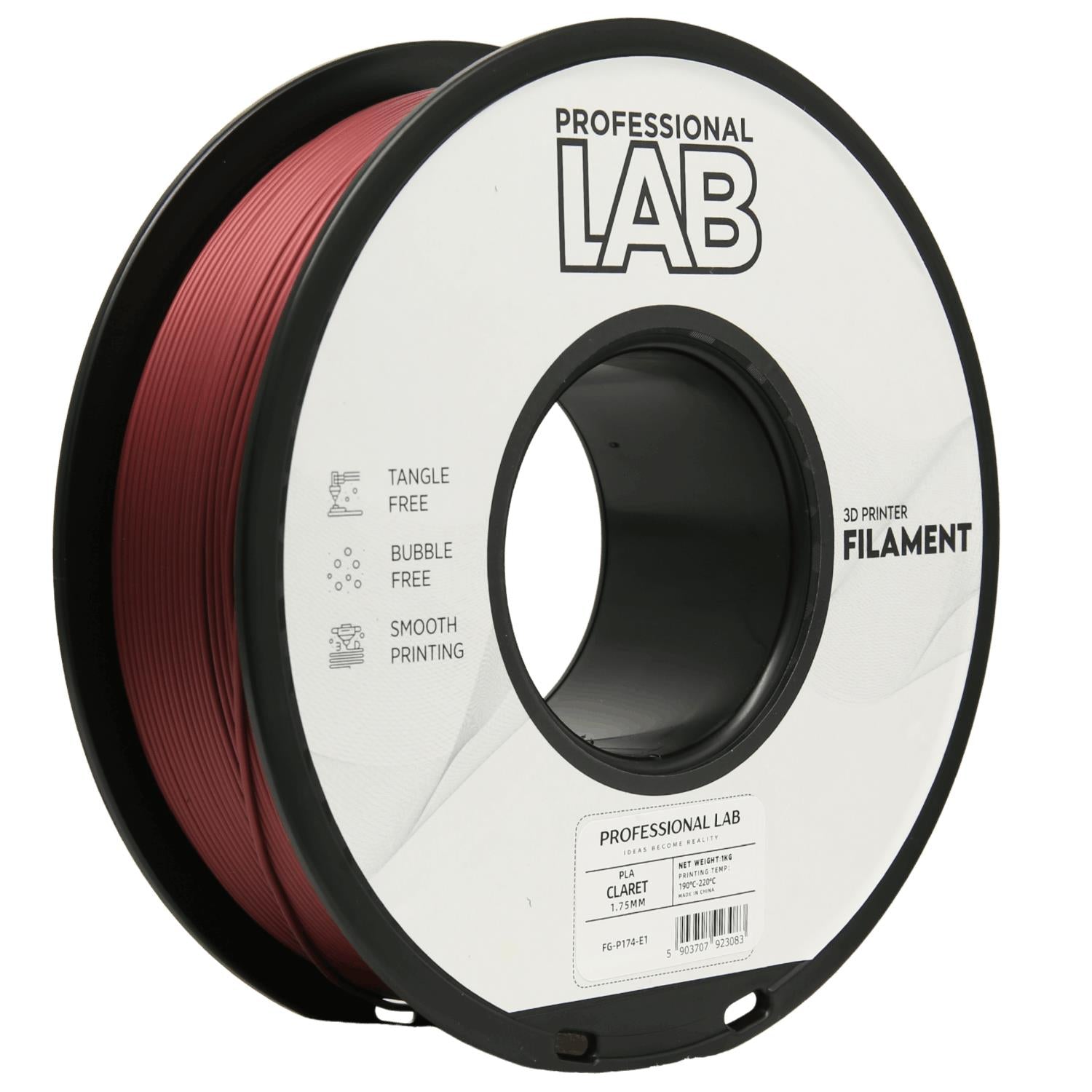 Bobina de filamento PLA burdeos, Prof. Lab, 1,75 mm