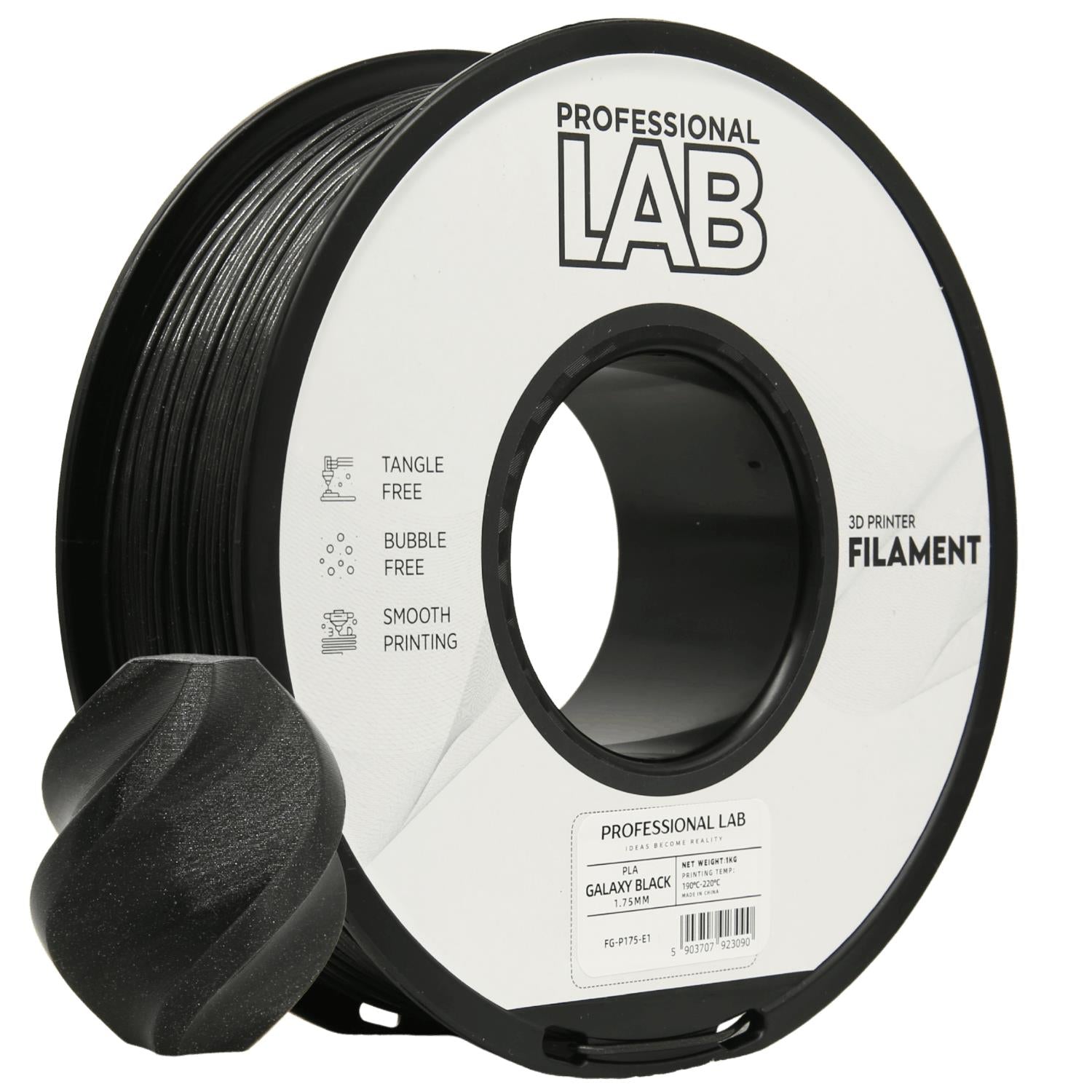 Bobina de filamento PLA Galaxy negro, Prof. Lab, 1,75 mm