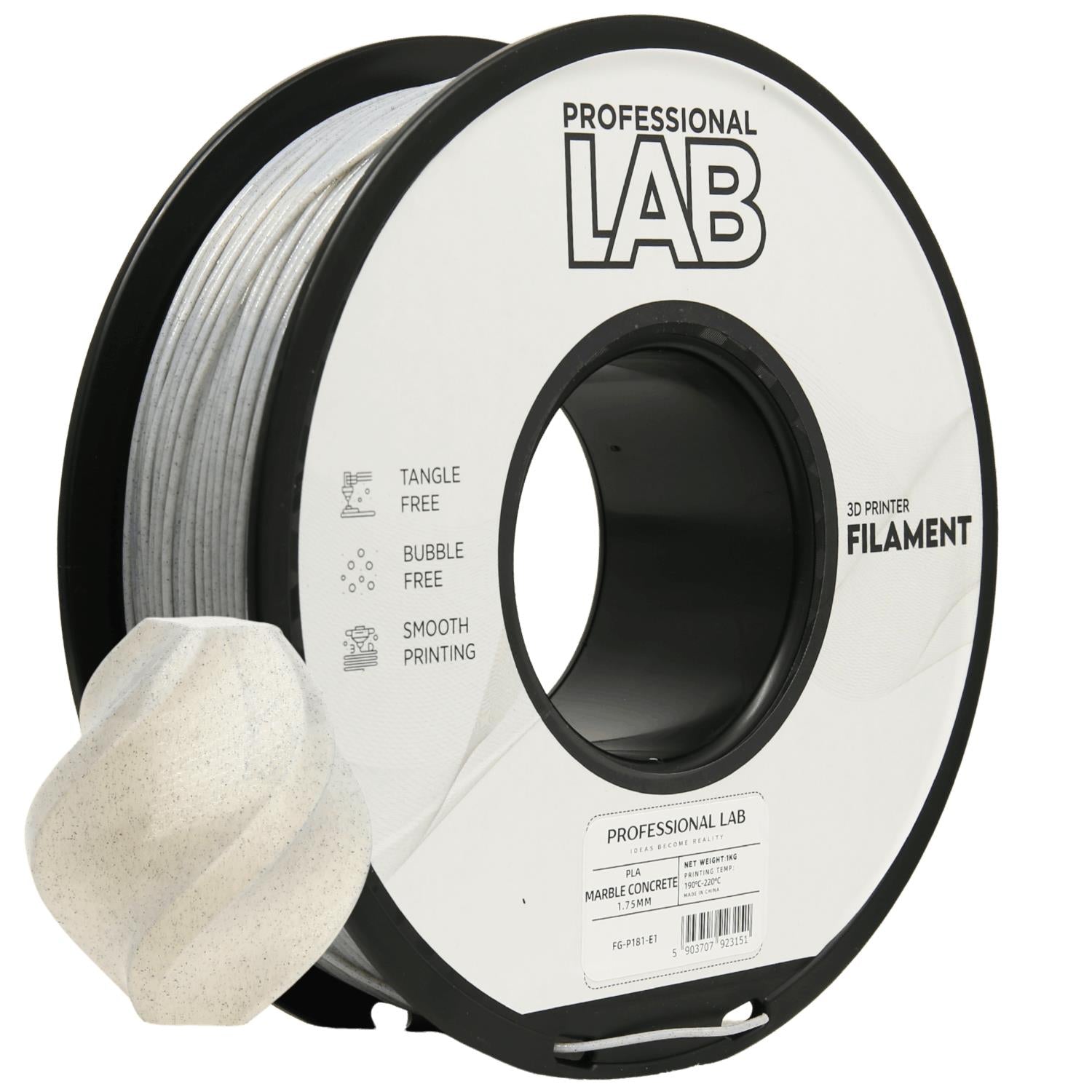 Bobina de filamento PLA mármol cemento, Prof. Lab, 1,75 mm