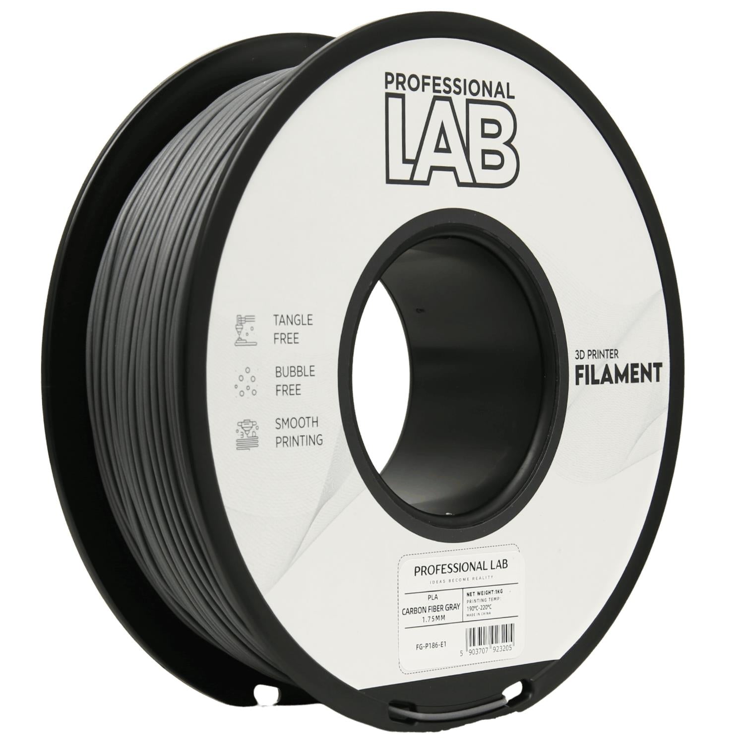 Spool of PLA-CF grey filament, Prof. Lab, 1.75 mm