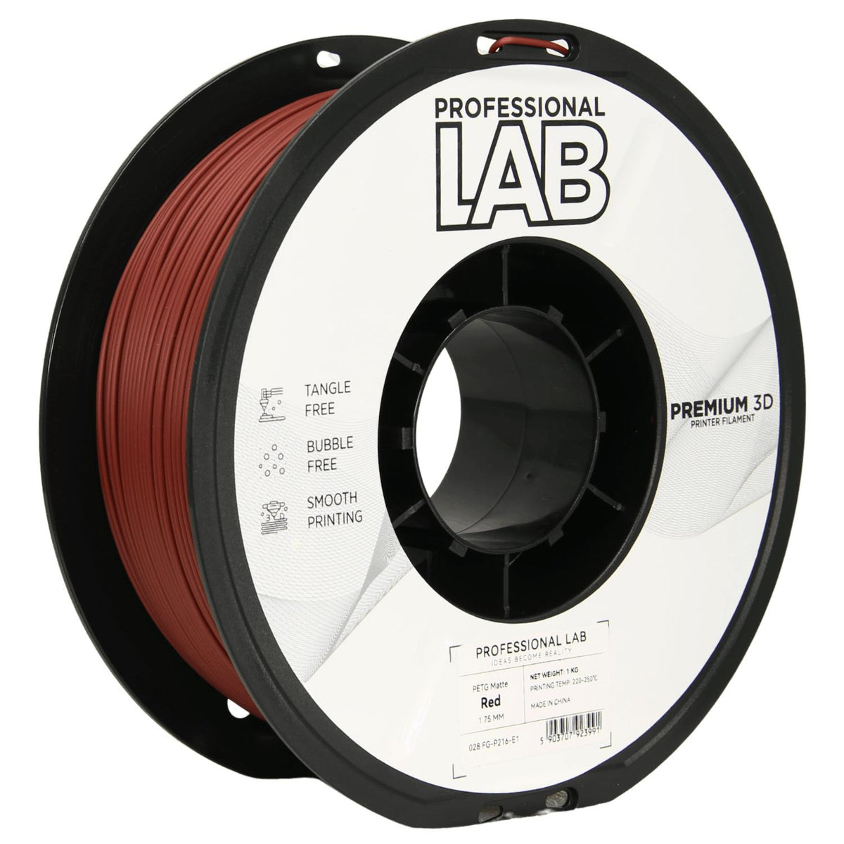 Bobina de filamento PETG rojo mate, Prof. Lab, 1,75 mm