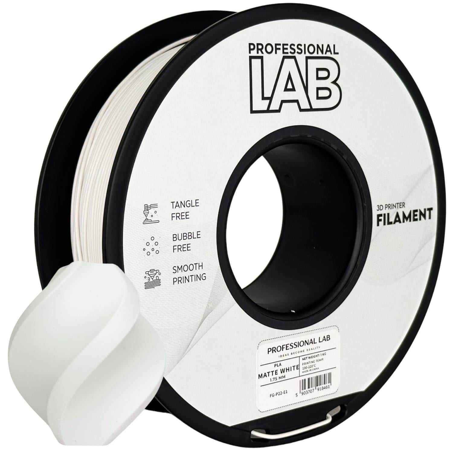 Spool of PLA matte white filament, Prof. Lab, 1.75 mm