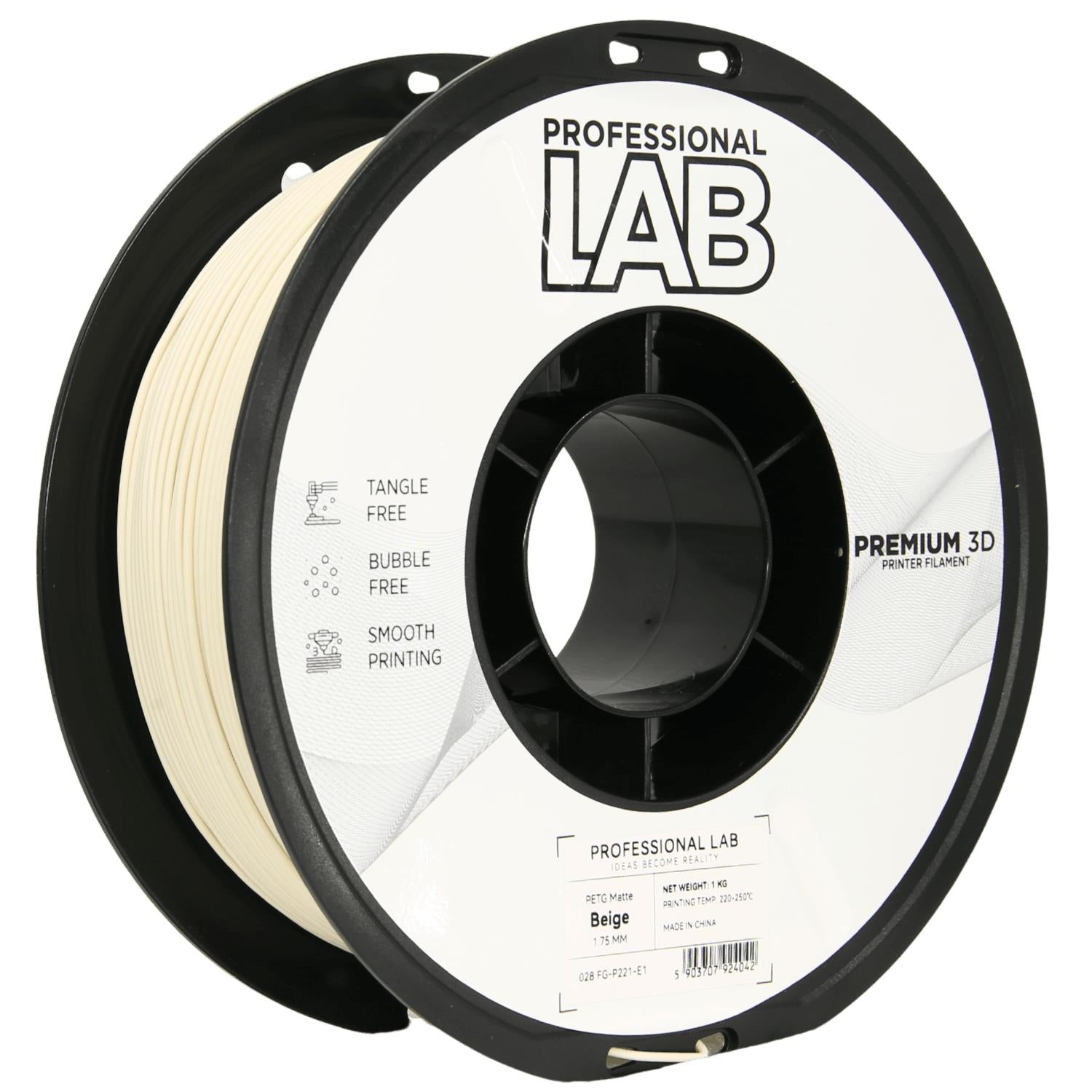 Bobina de filamento PETG beige mate, Prof. Lab, 1,75 mm