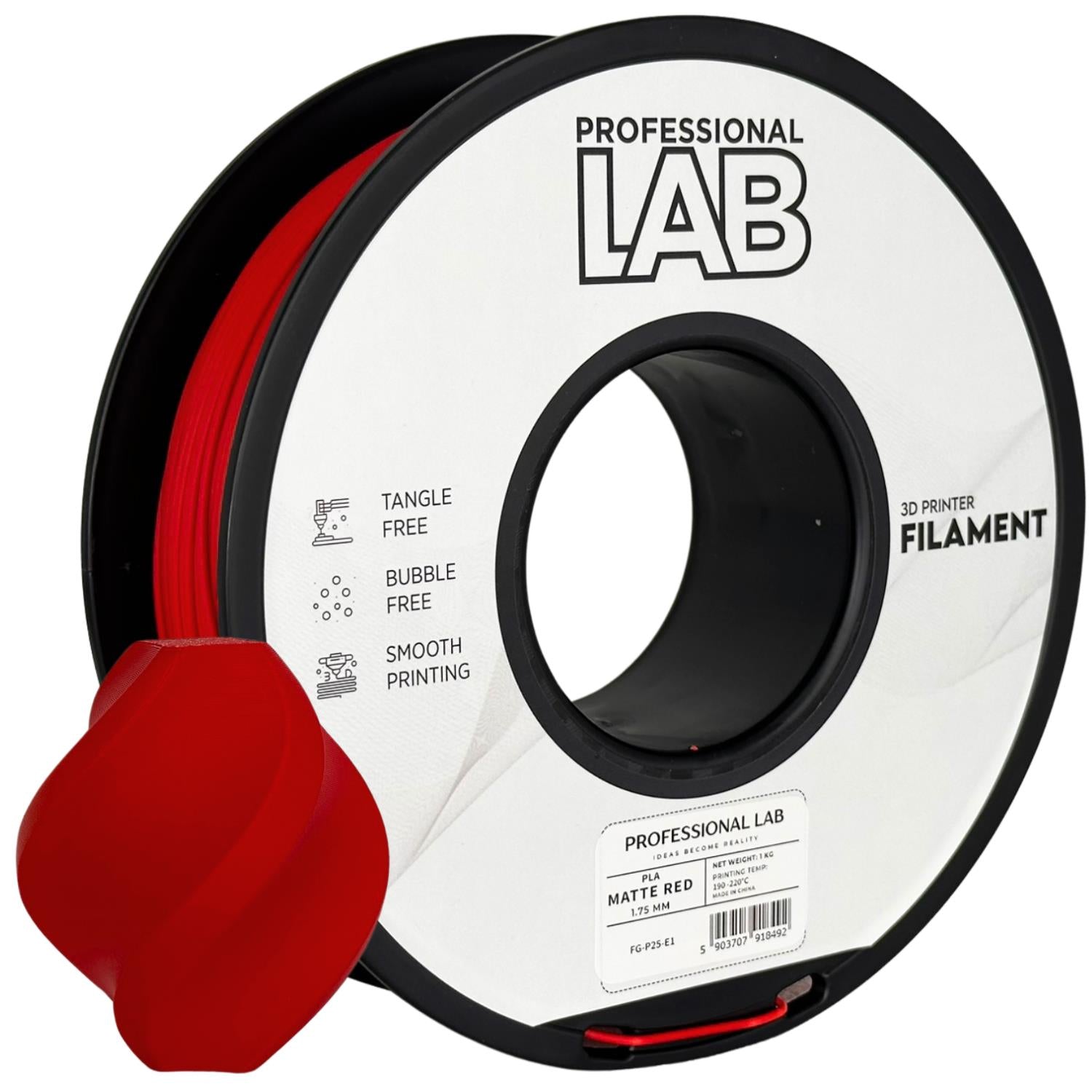 Bobina de filamento PLA rojo mate, Prof. Lab, 1,75 mm