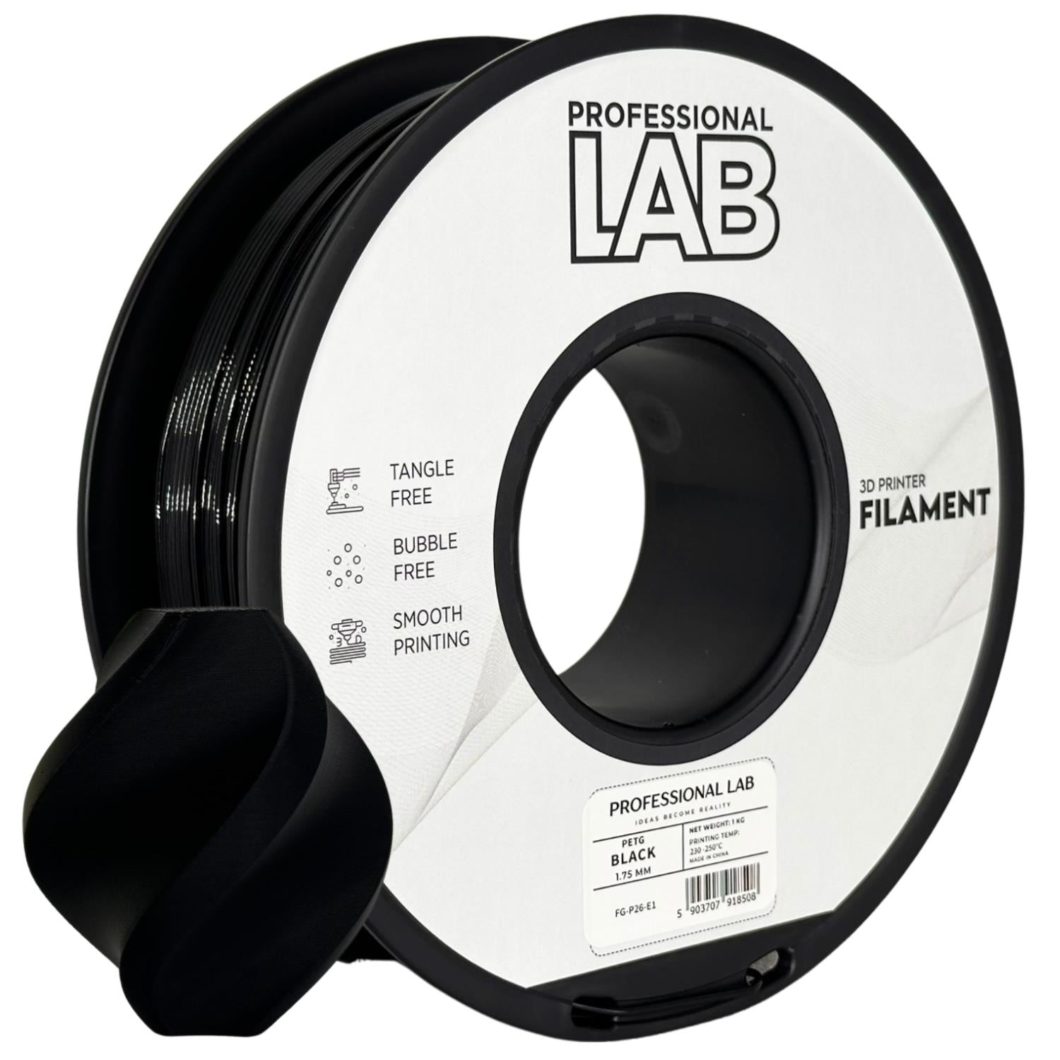 Bobina de filamento PETG negro, Prof. Lab, 1,75 mm