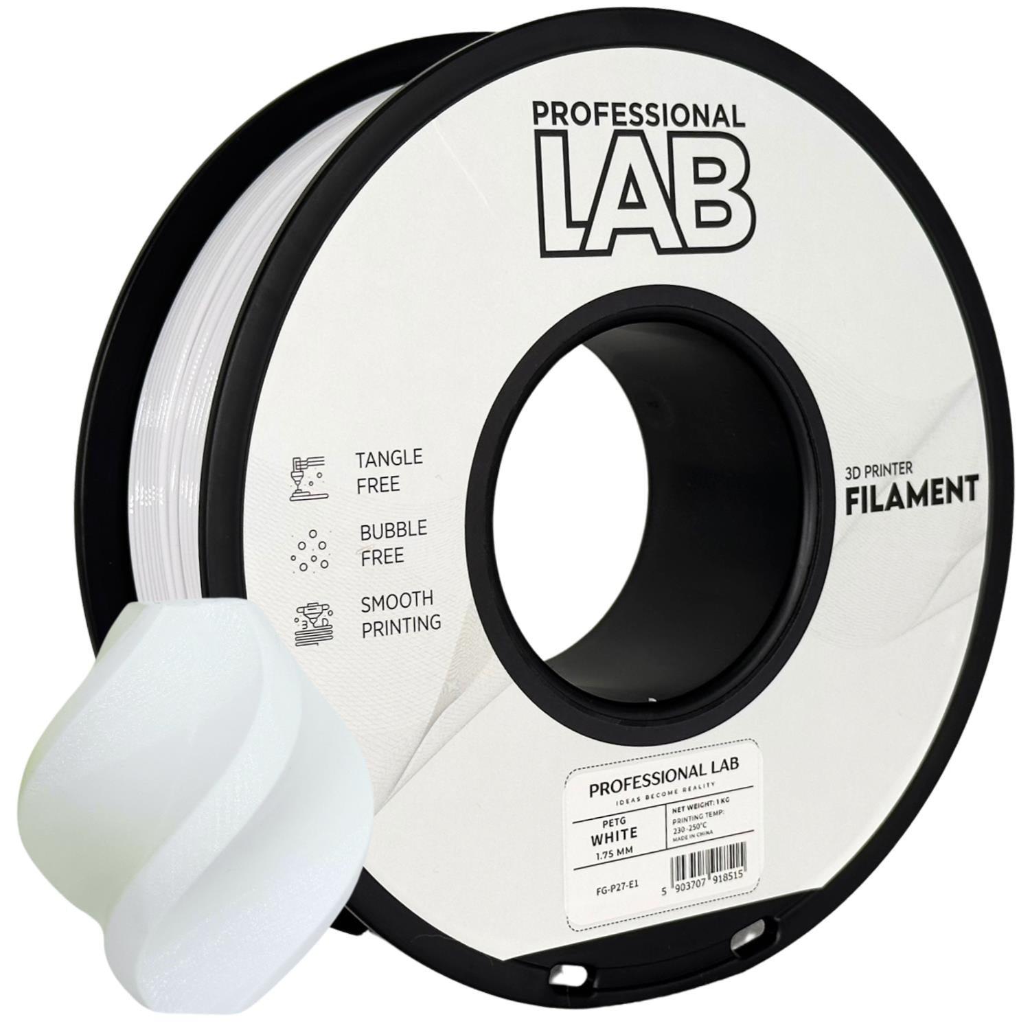 Bobina de filamento PETG blanco, Prof. Lab, 1,75 mm