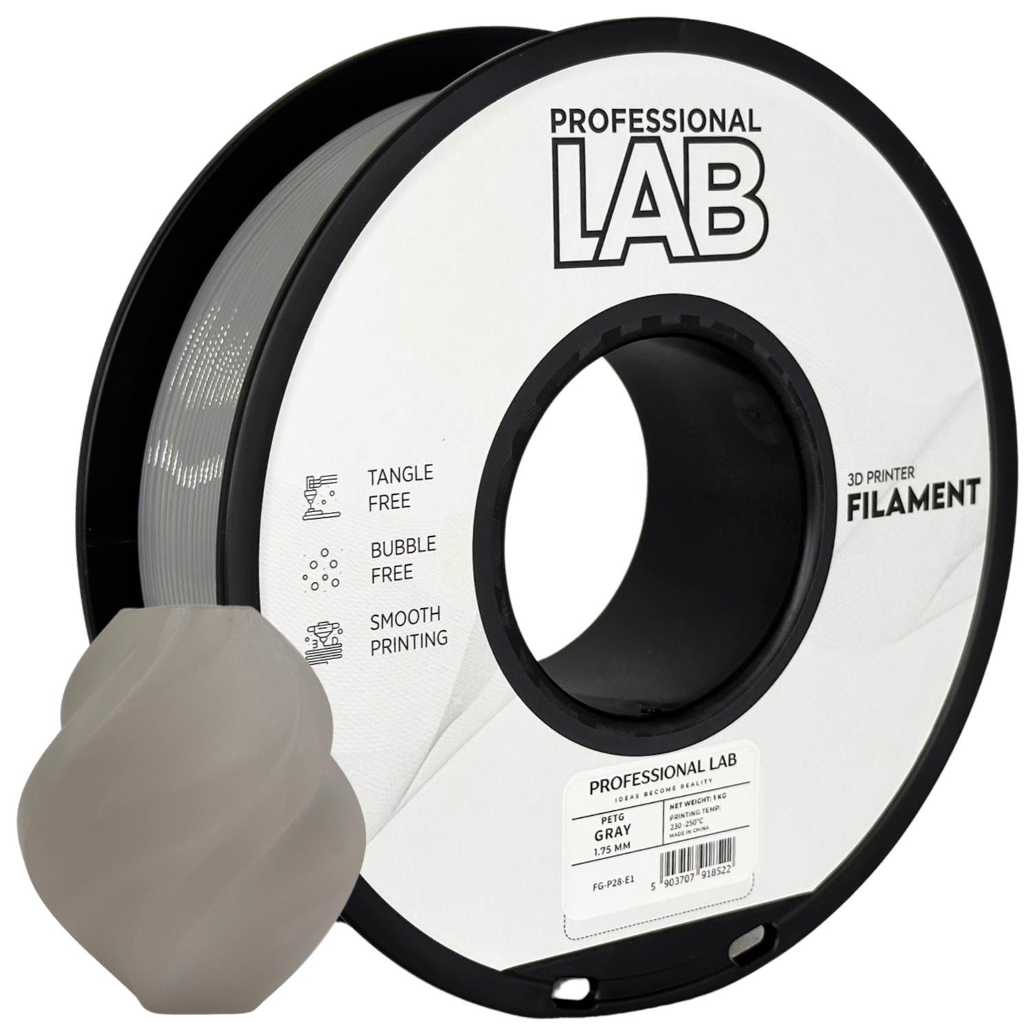 Spool of PETG grey filament, Prof. Lab, 1.75 mm