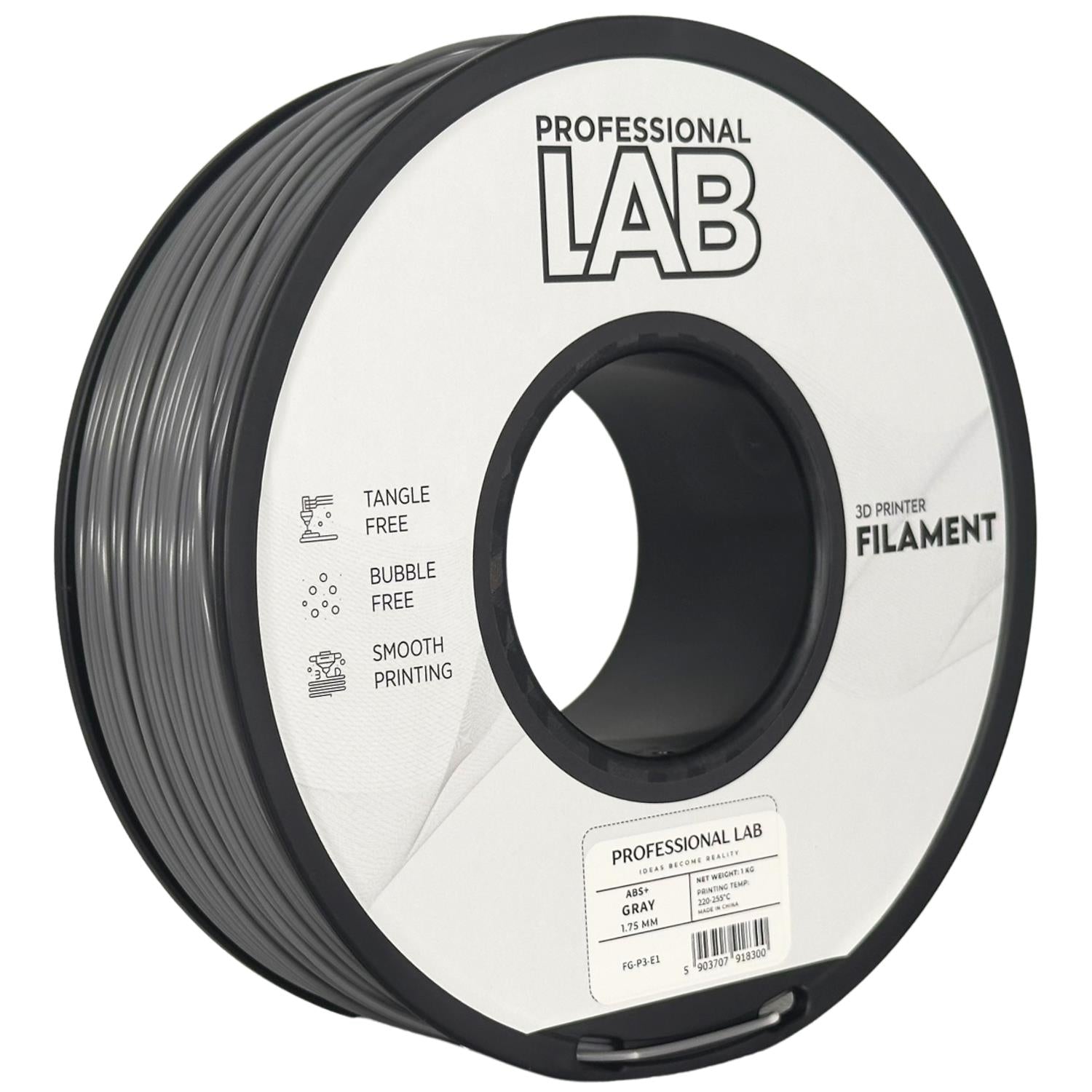 Spool of ABS+ grey filament, Prof. Lab, 1.75 mm