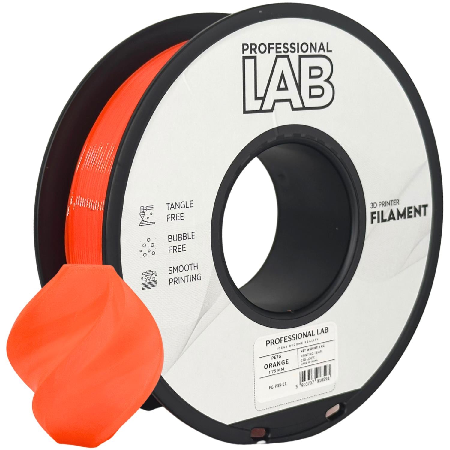 Bobina de filamento PETG naranja, Prof. Lab, 1,75 mm