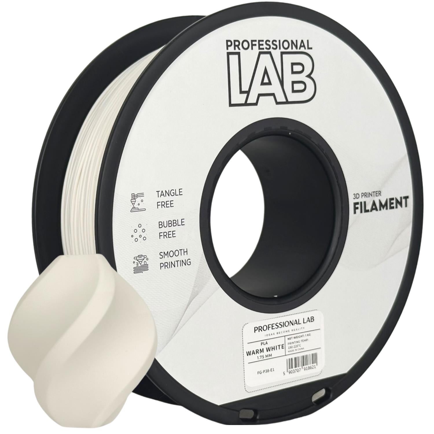Bobina de filamento PLA blanco cálido, Prof. Lab, 1,75 mm