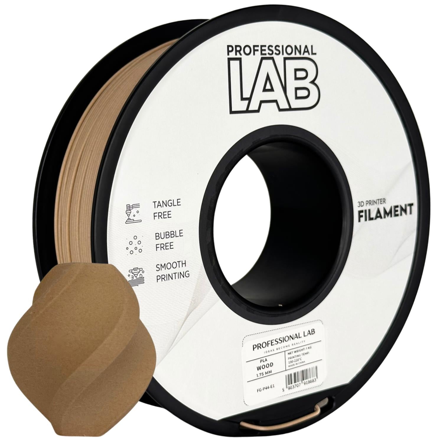 Bobina de filamento PLA madera, Prof. Lab, 1,75 mm