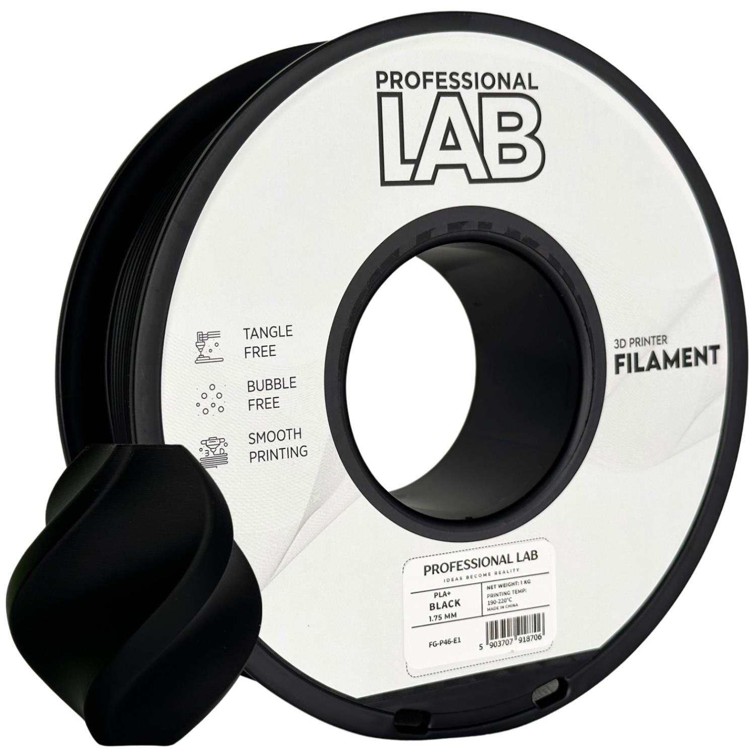 Spool of PLA+ black filament, Prof. Lab, 1.75 mm
