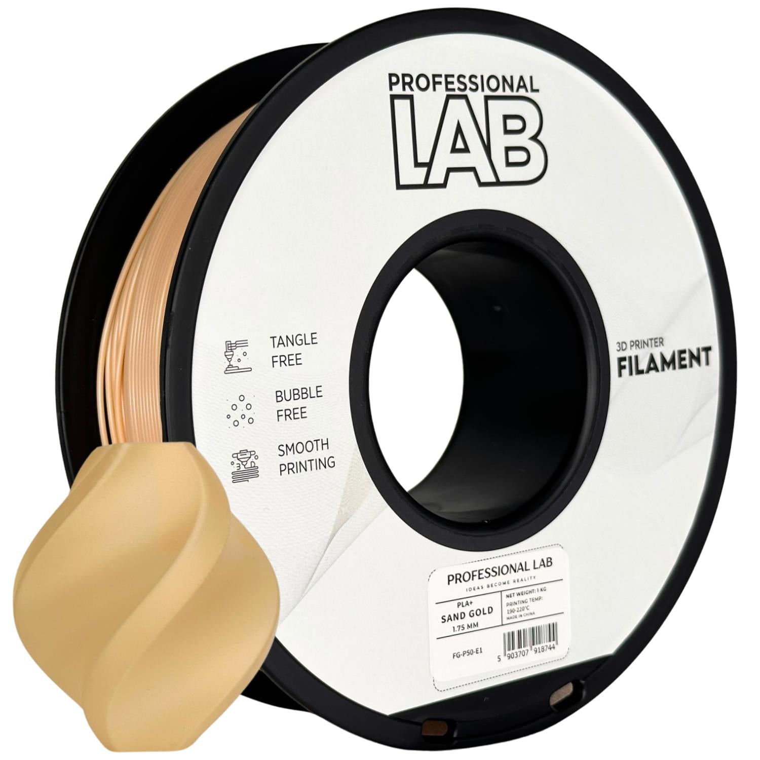 Bobina de filamento PLA+ oro arena, Prof. Lab, 1,75 mm