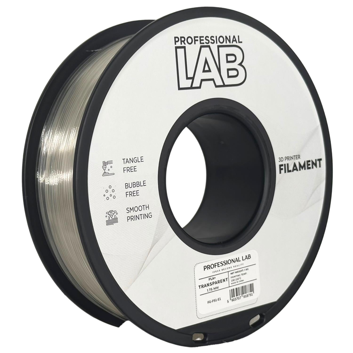 Spool of PLA+ transparent filament, Prof. Lab, 1.75 mm
