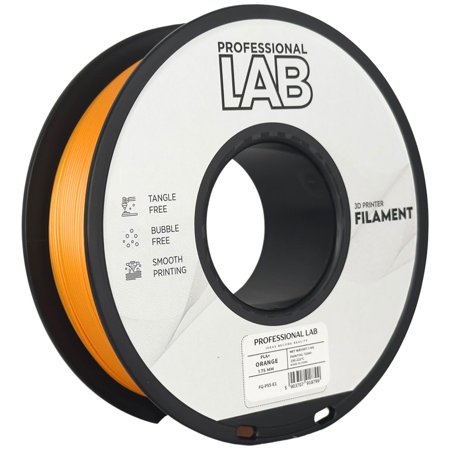 Bobina de filamento PLA+ naranja, Prof. Lab, 1,75 mm