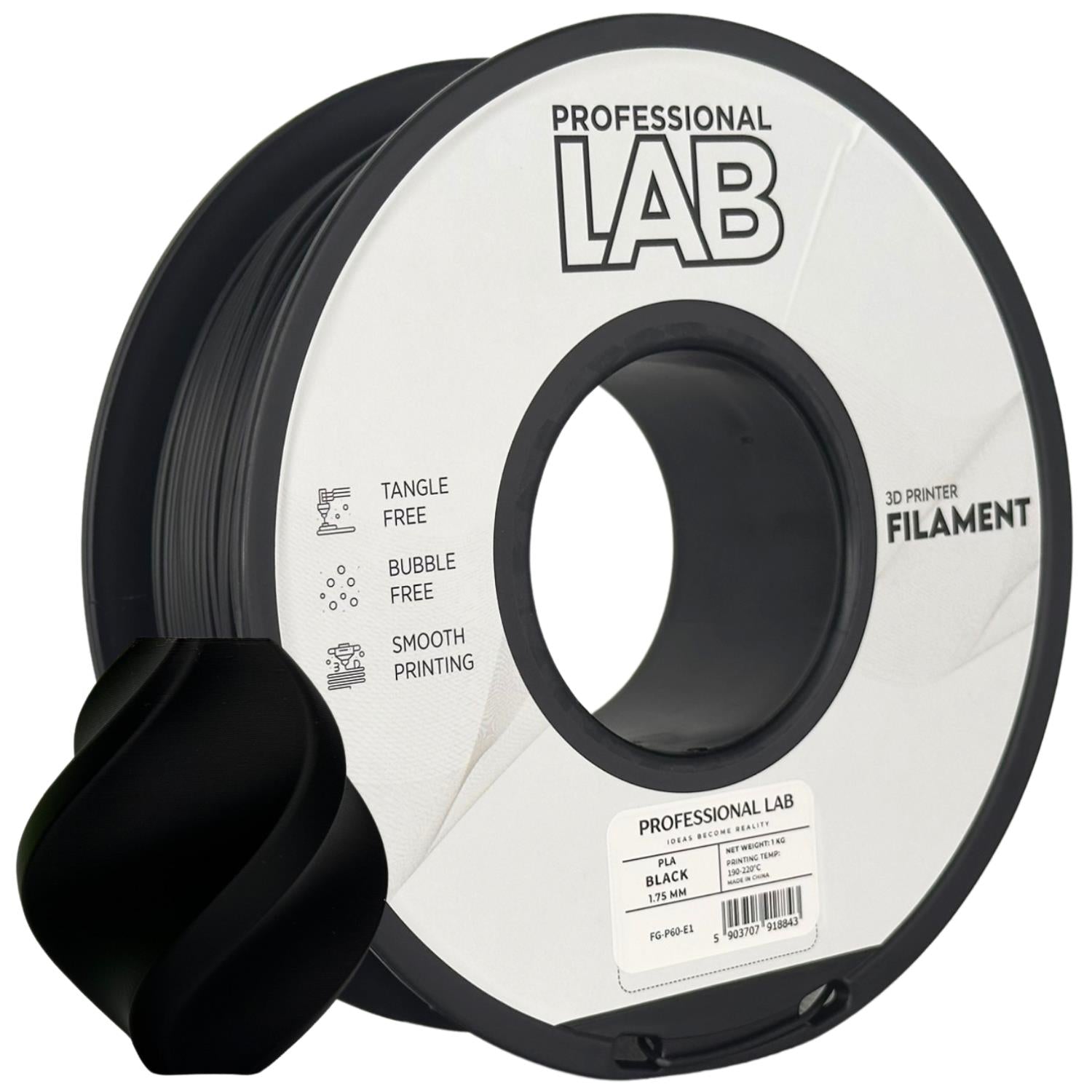 Spool of PLA black filament, Prof. Lab, 1.75 mm
