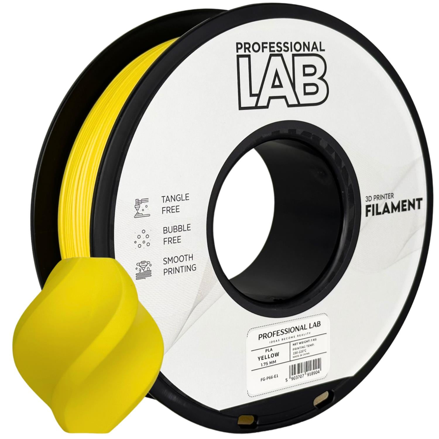 Bobina de filamento PLA amarillo, Prof. Lab, 1,75 mm