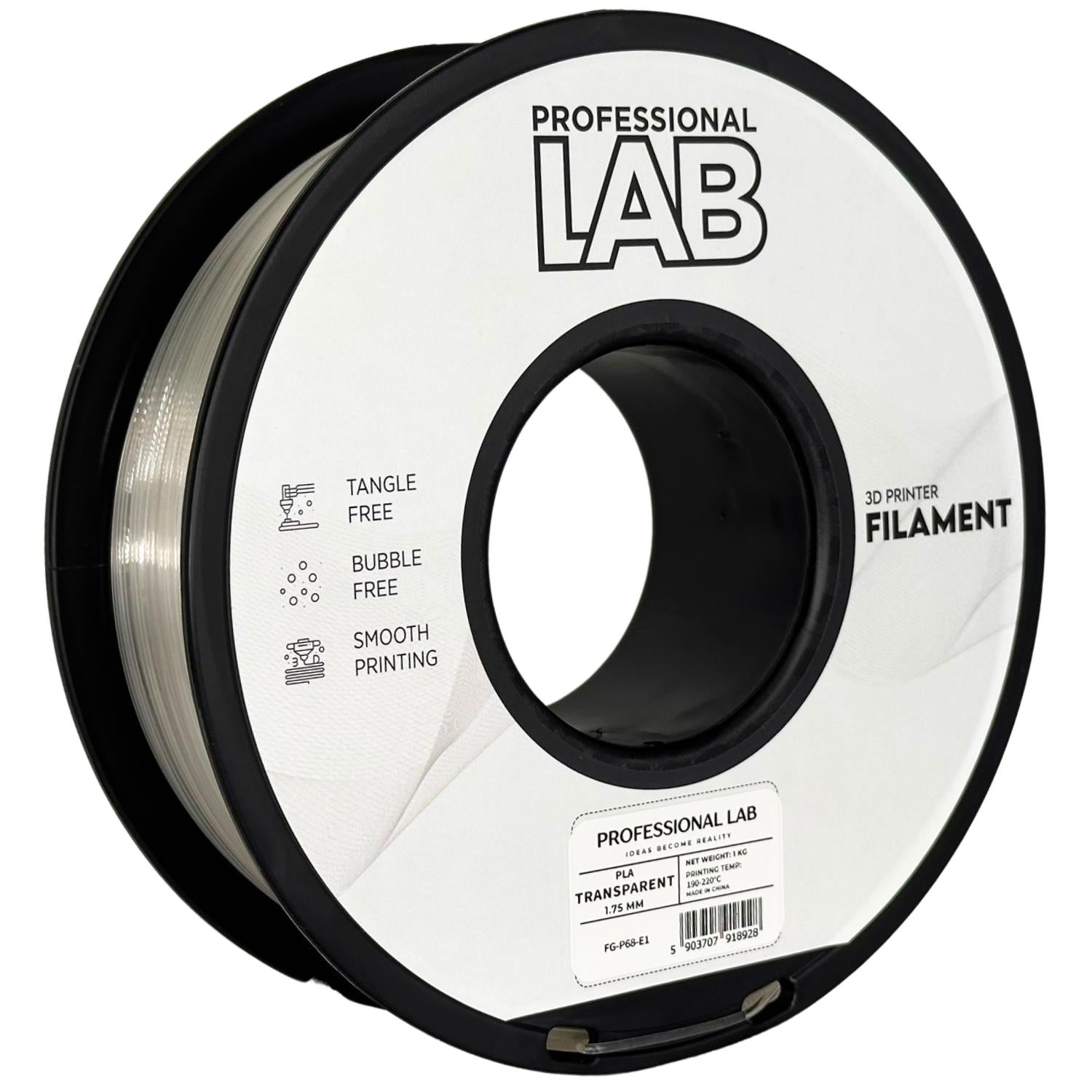 Spool of PLA transparent filament, Prof. Lab, 1.75 mm