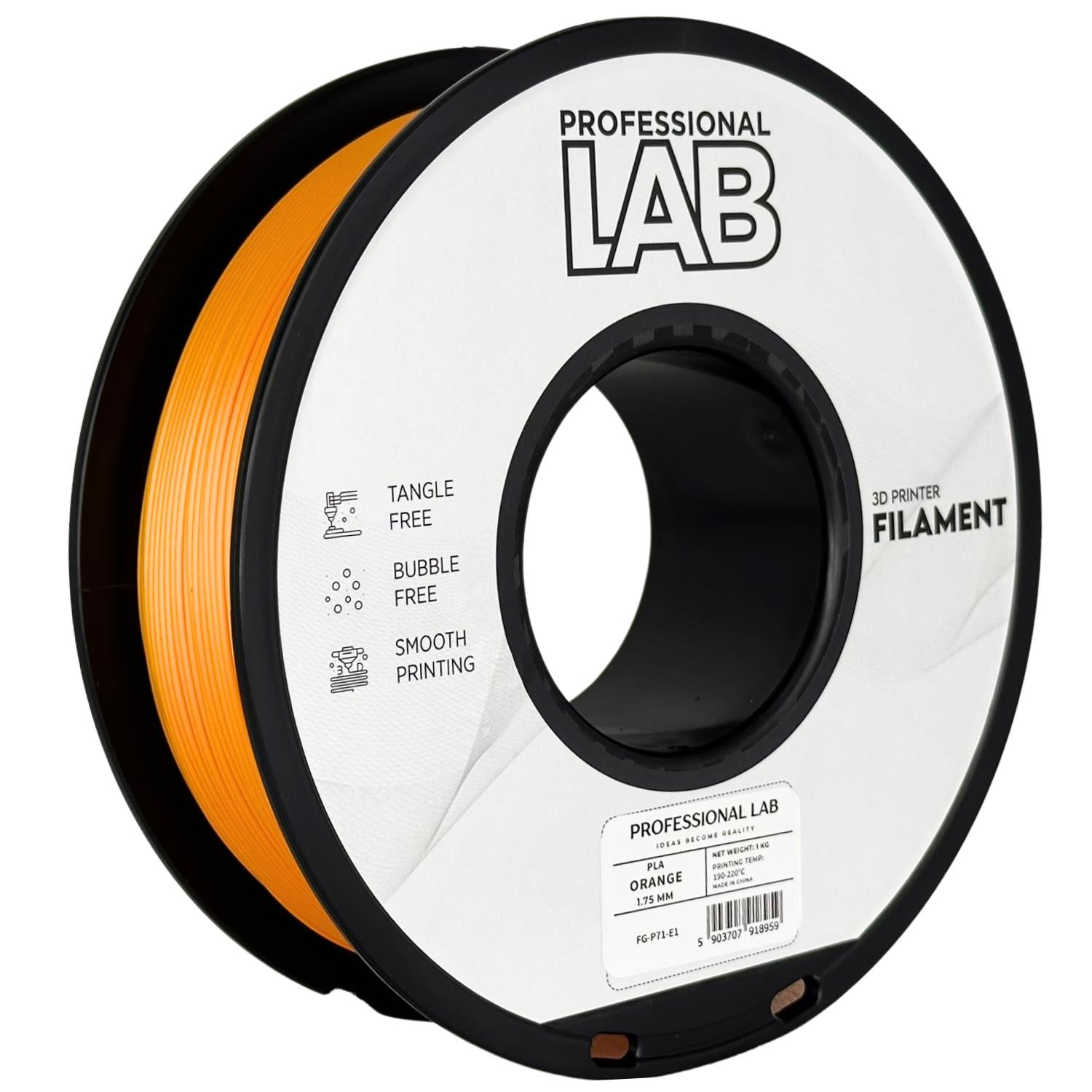 Spool of PLA orange filament, Prof. Lab, 1.75 mm