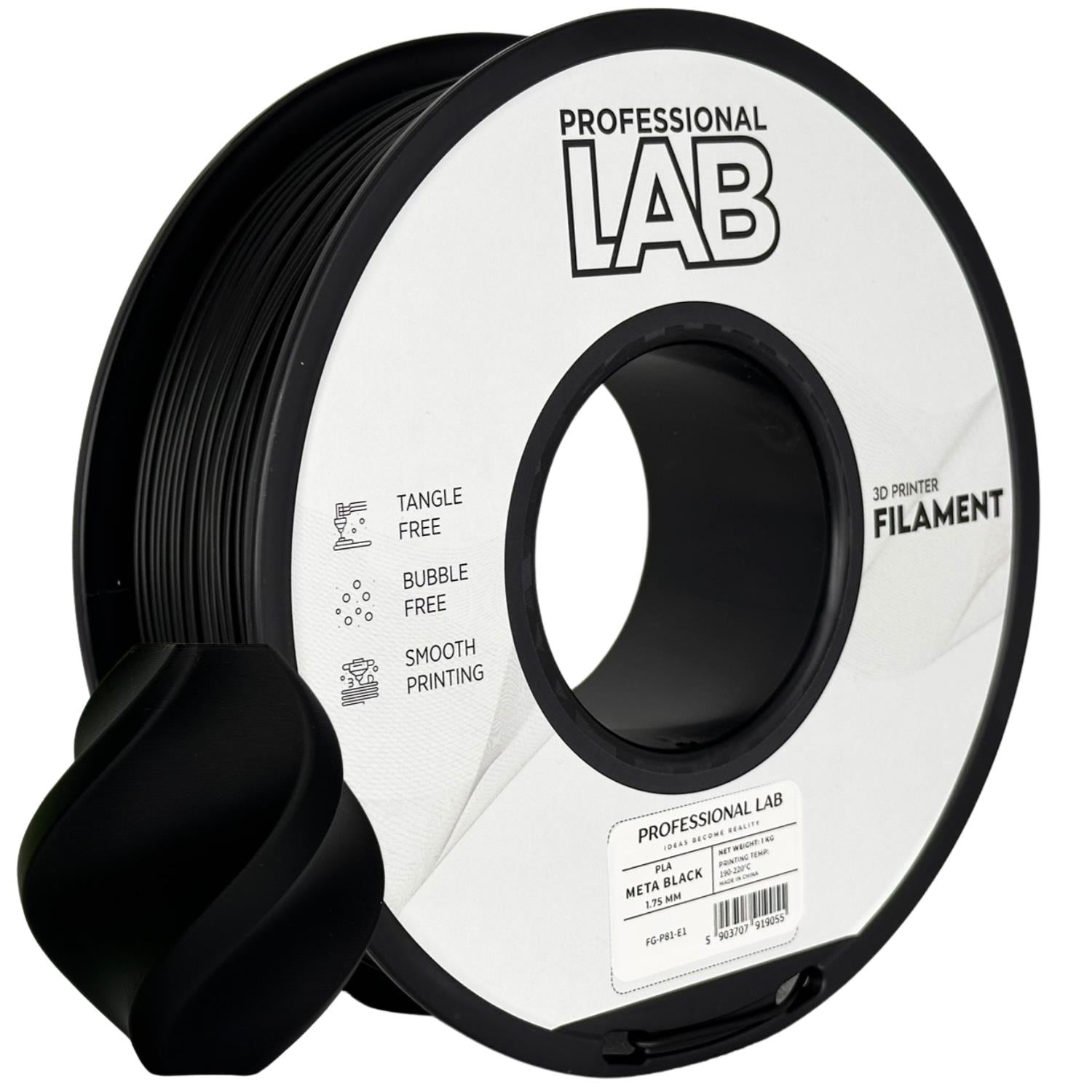 Spool of PLA META black filament, Prof. Lab, 1.75 mm