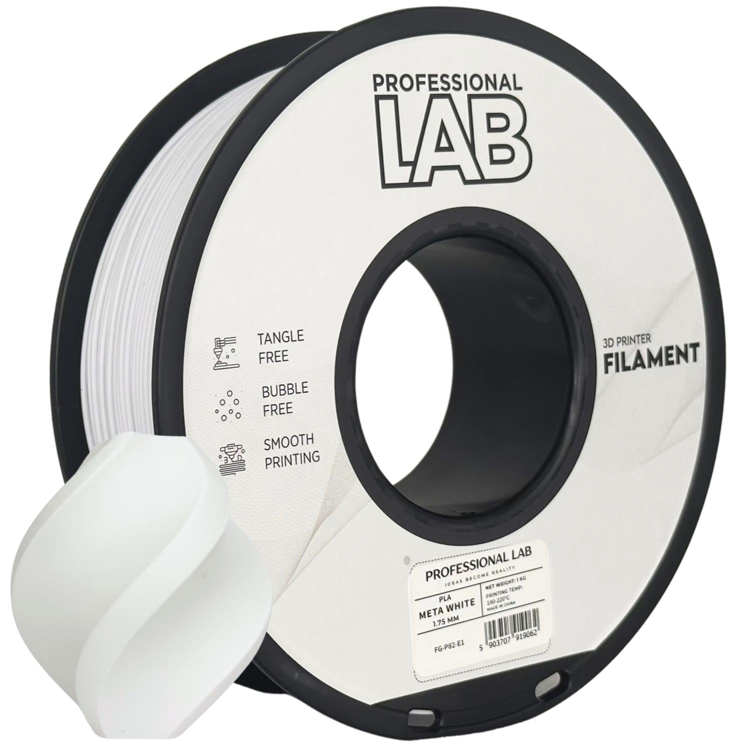 Bobina de filamento PLA META blanco, Prof. Lab, 1,75 mm