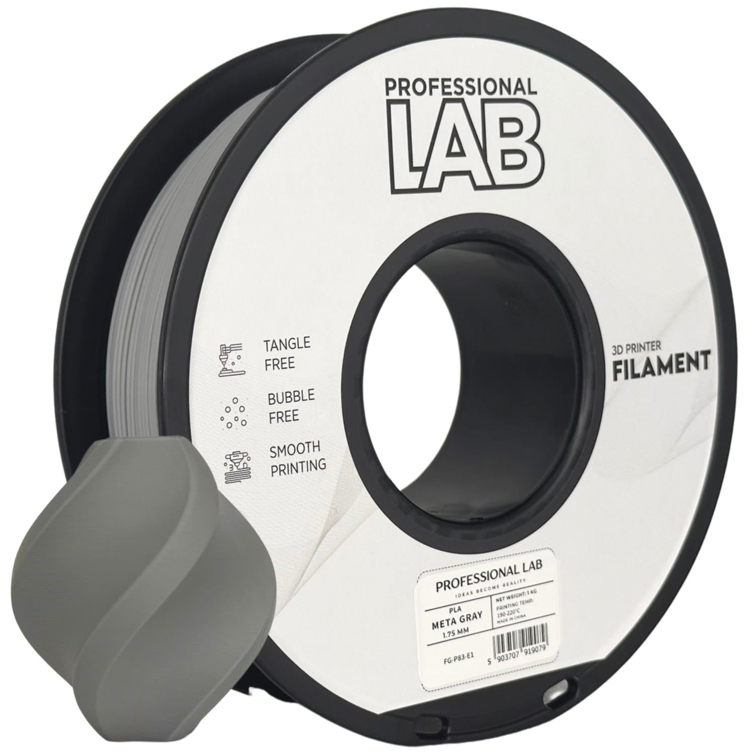 Bobina de filamento PLA META gris, Prof. Lab, 1,75 mm