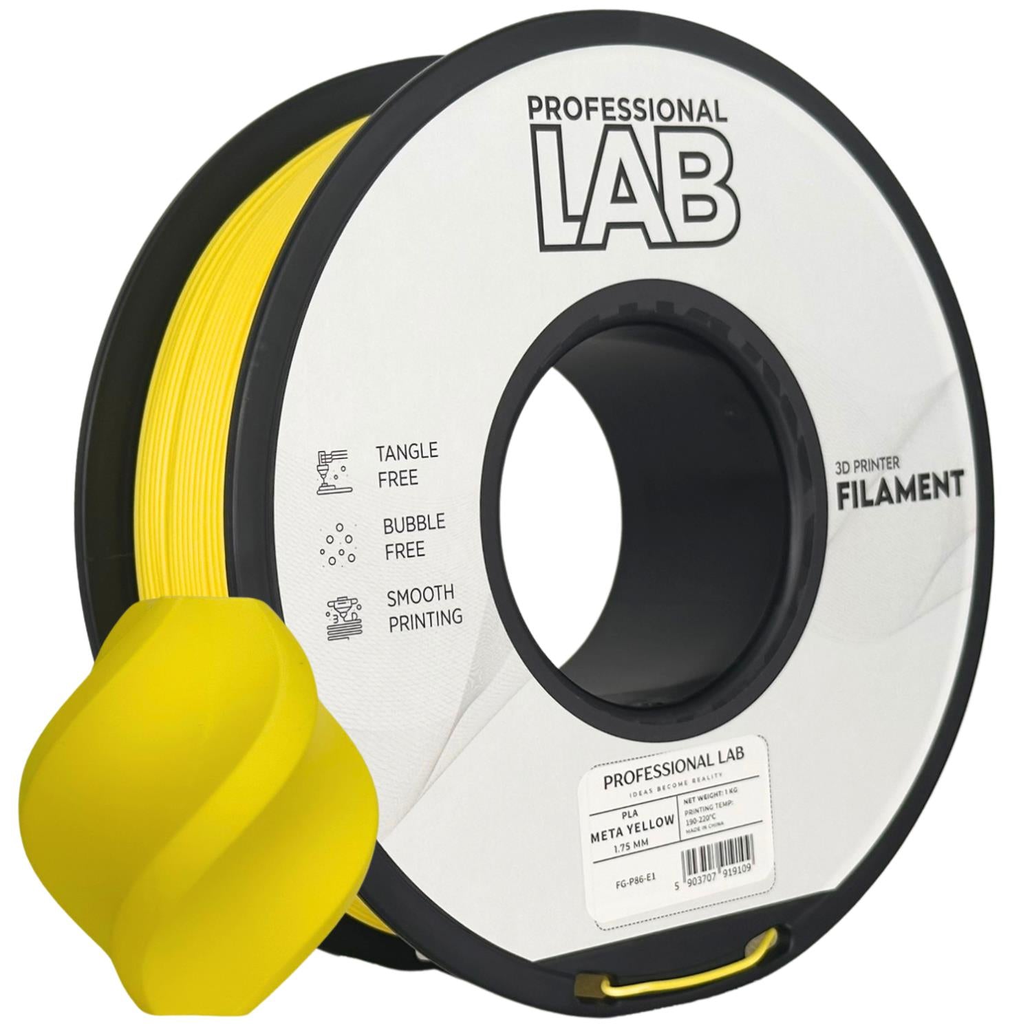 Bobina de filamento PLA META amarillo, Prof. Lab, 1,75 mm
