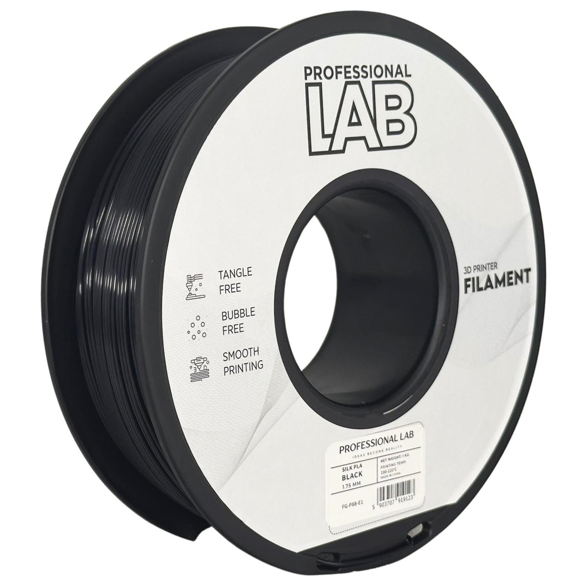 Bobina de filamento Silk PLA negro, Prof. Lab, 1,75 mm