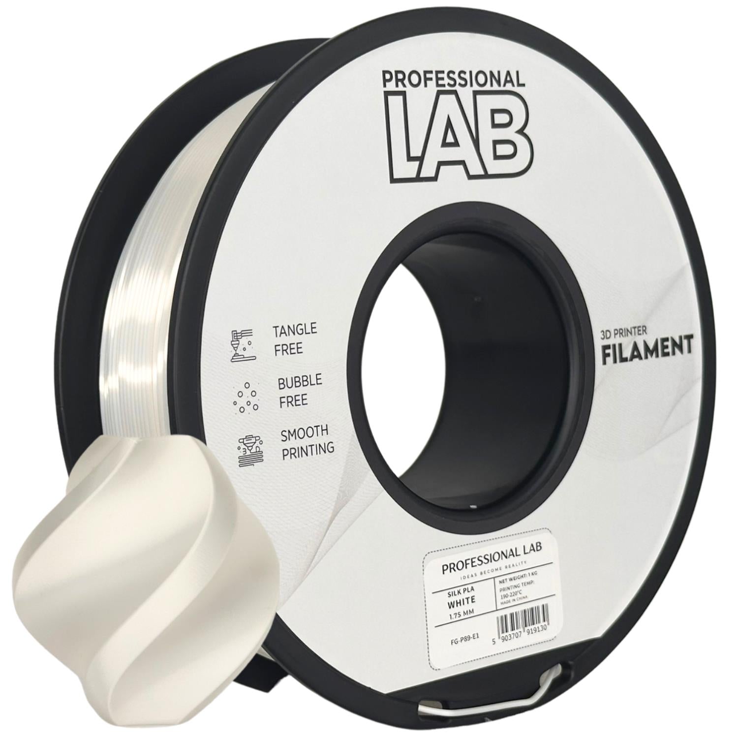 Bobina de filamento Silk PLA blanco, Prof. Lab, 1,75 mm
