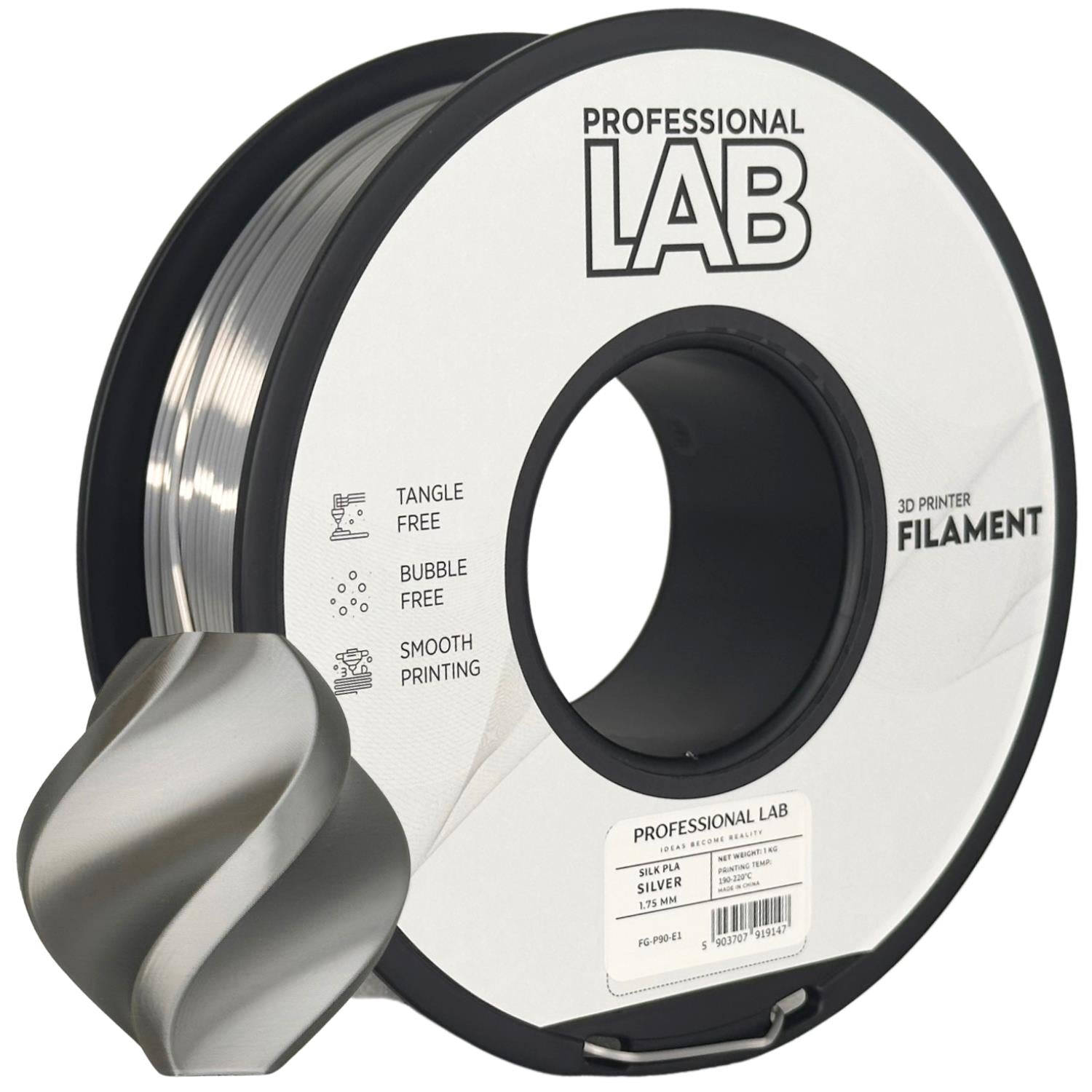 Bobina de filamento Silk PLA plata, Prof. Lab, 1,75 mm