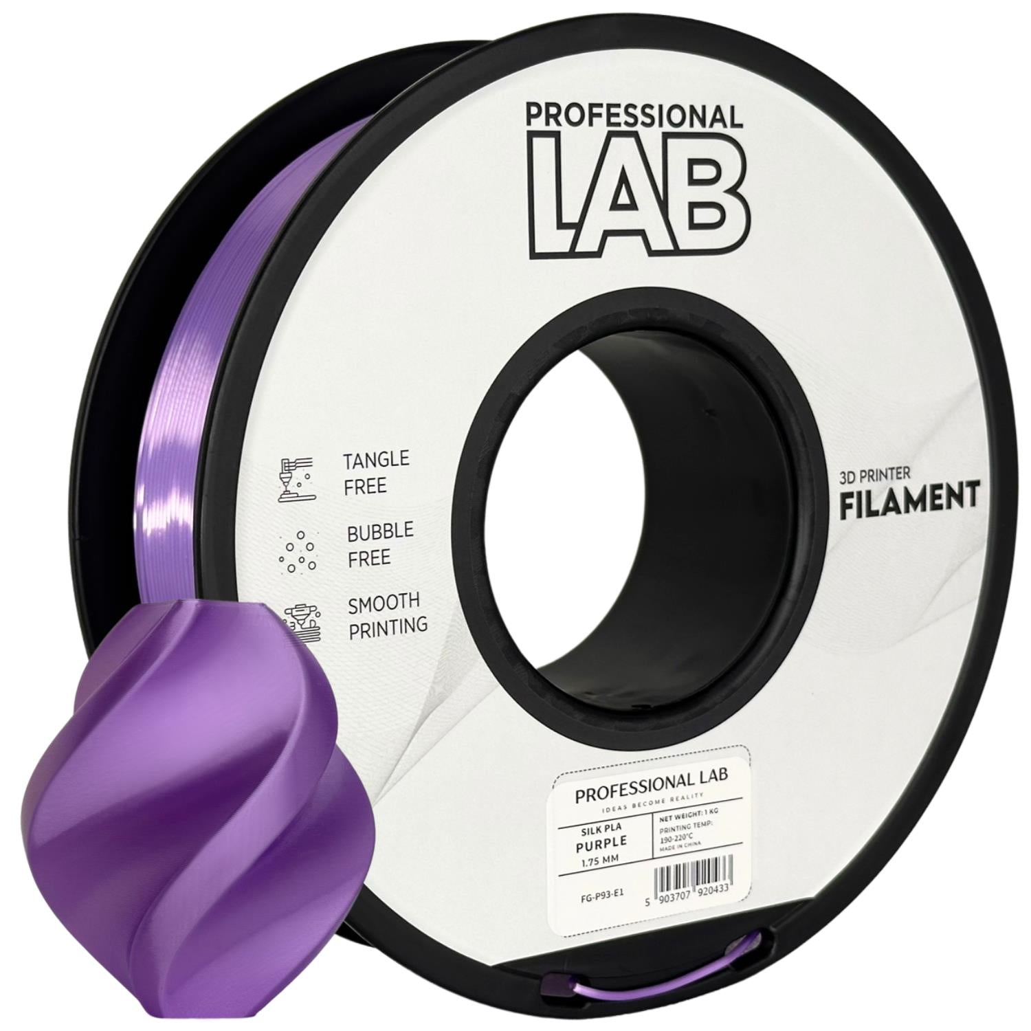 Bobina de filamento Silk PLA violeta, Prof. Lab, 1,75 mm