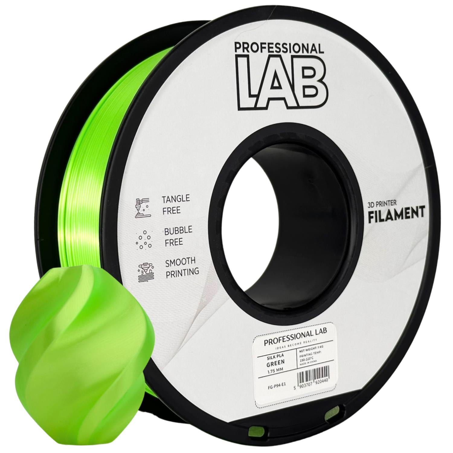 Spool of Silk PLA green filament, Prof. Lab, 1.75 mm