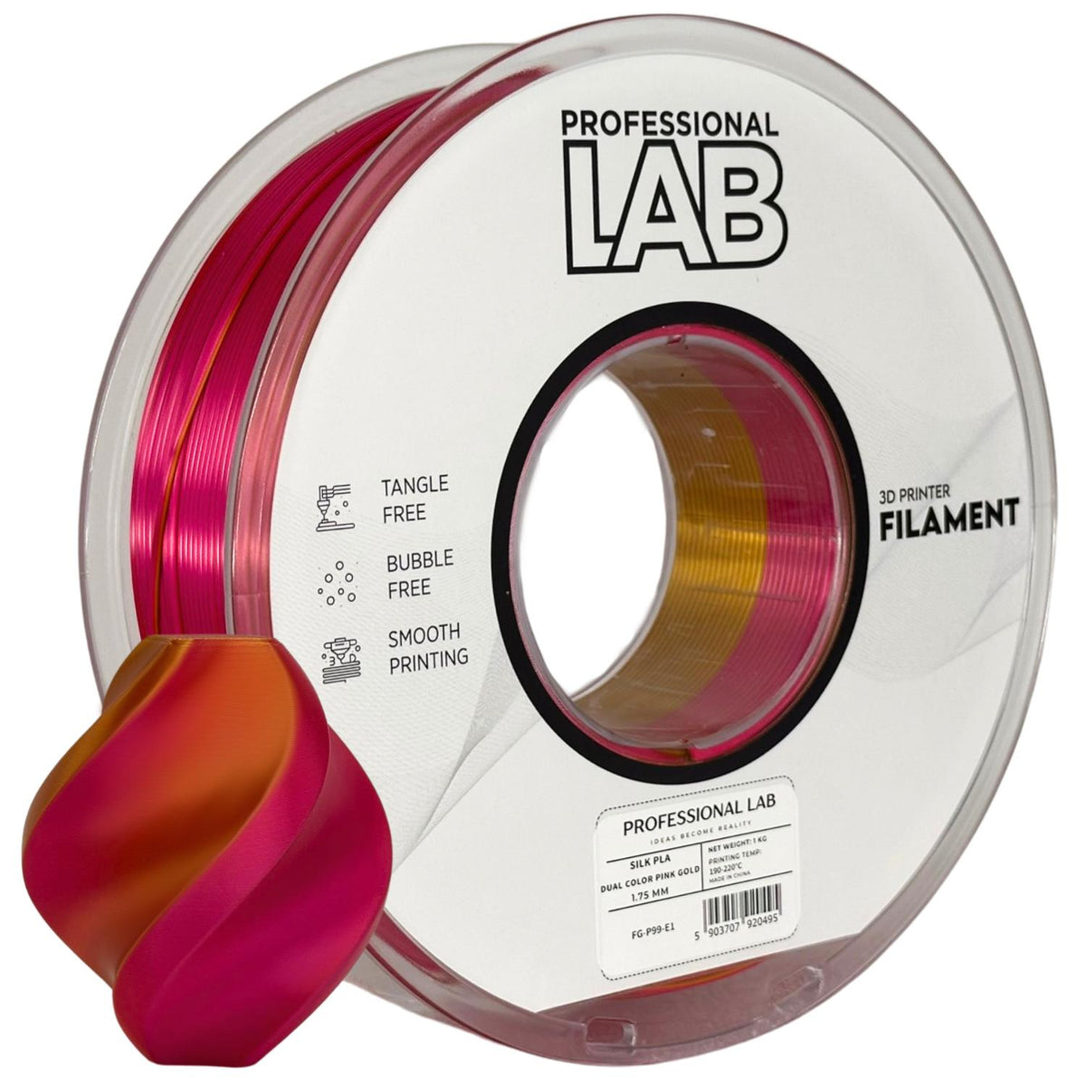 Bobina de filamento Silk PLA Dual Color rosa oro, Prof. Lab, 1,75 mm