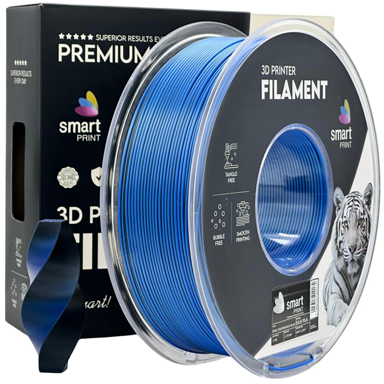Bobina de filamento Silk PLA Dual Color negro azul, Smart Print, 1,75 mm