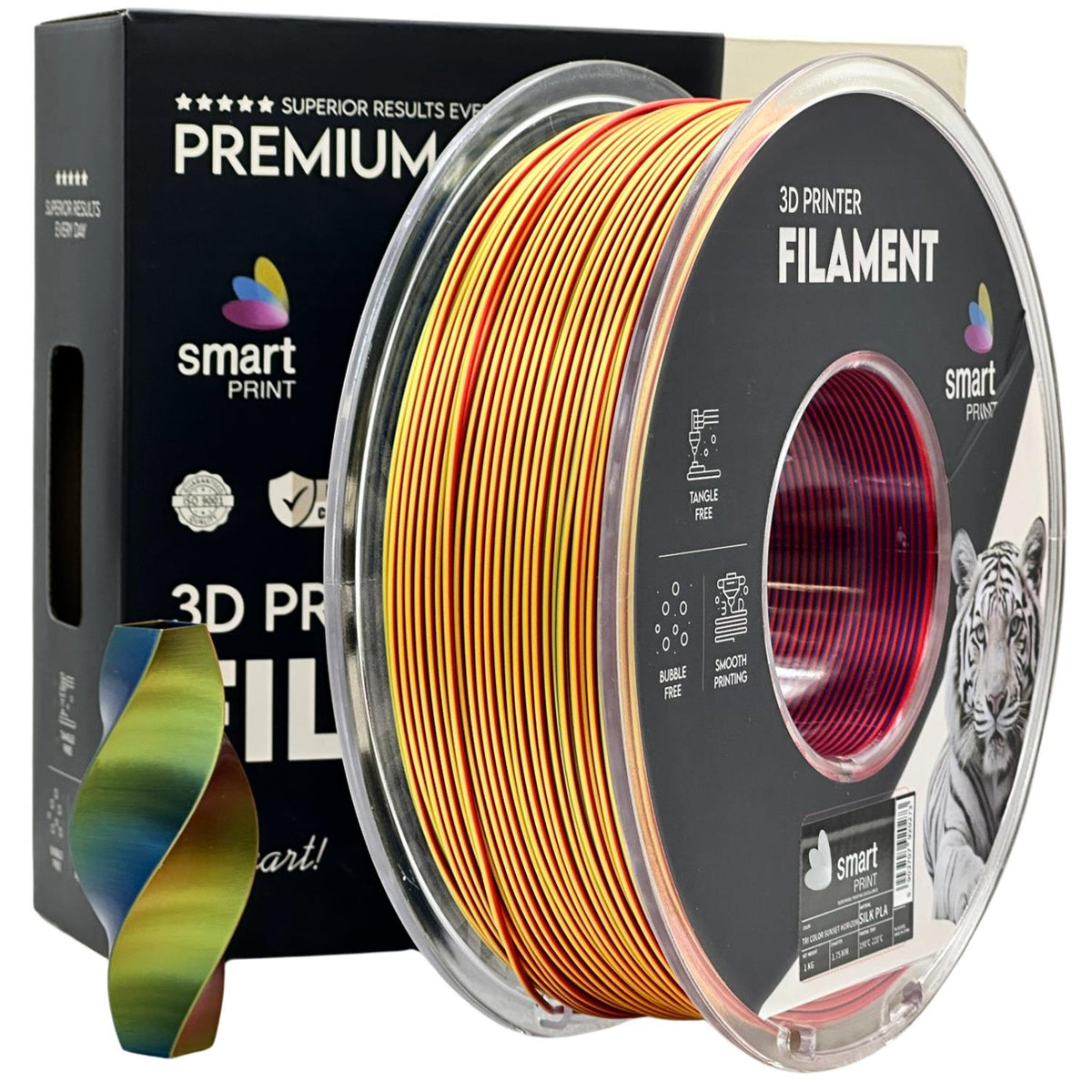 Bobina de filamento Silk PLA Tri Color Sunset Horizon, Smart Print, 1,75 mm