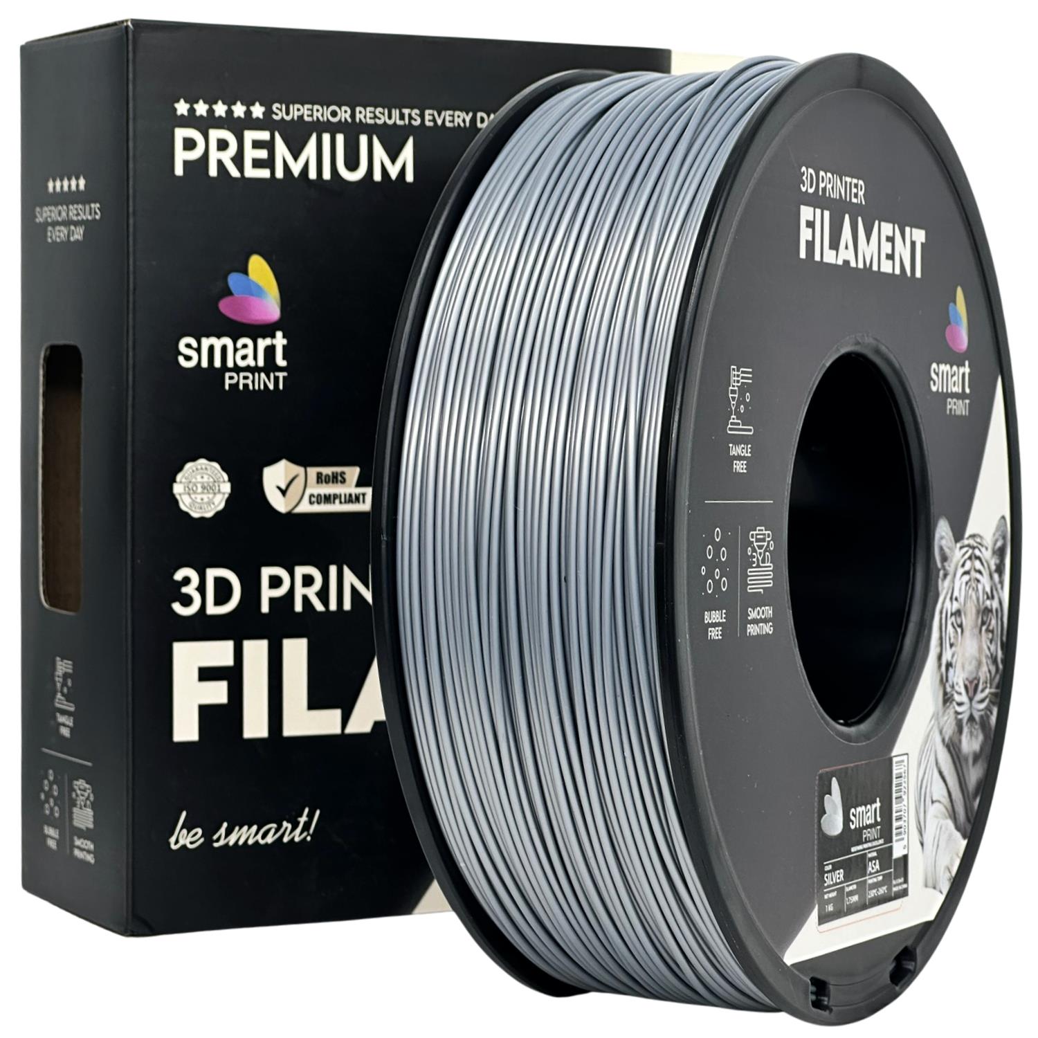 Bobina de filamento ASA plata, Smart Print, 1,75 mm