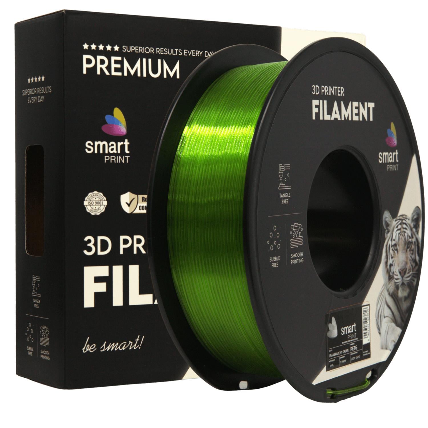Bobina de filamento PETG verde transparente, Smart Print, 1,75 mm